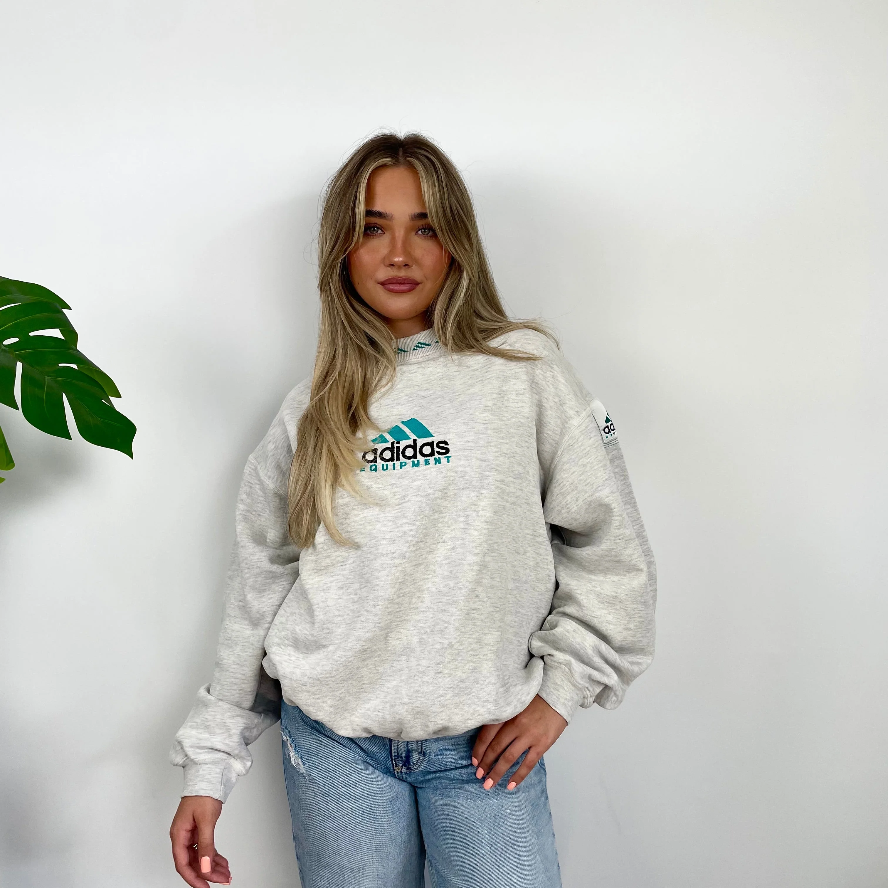 Adidas Equipment Grey Embroidered Spell Out Sweatshirt (M) - Image 2