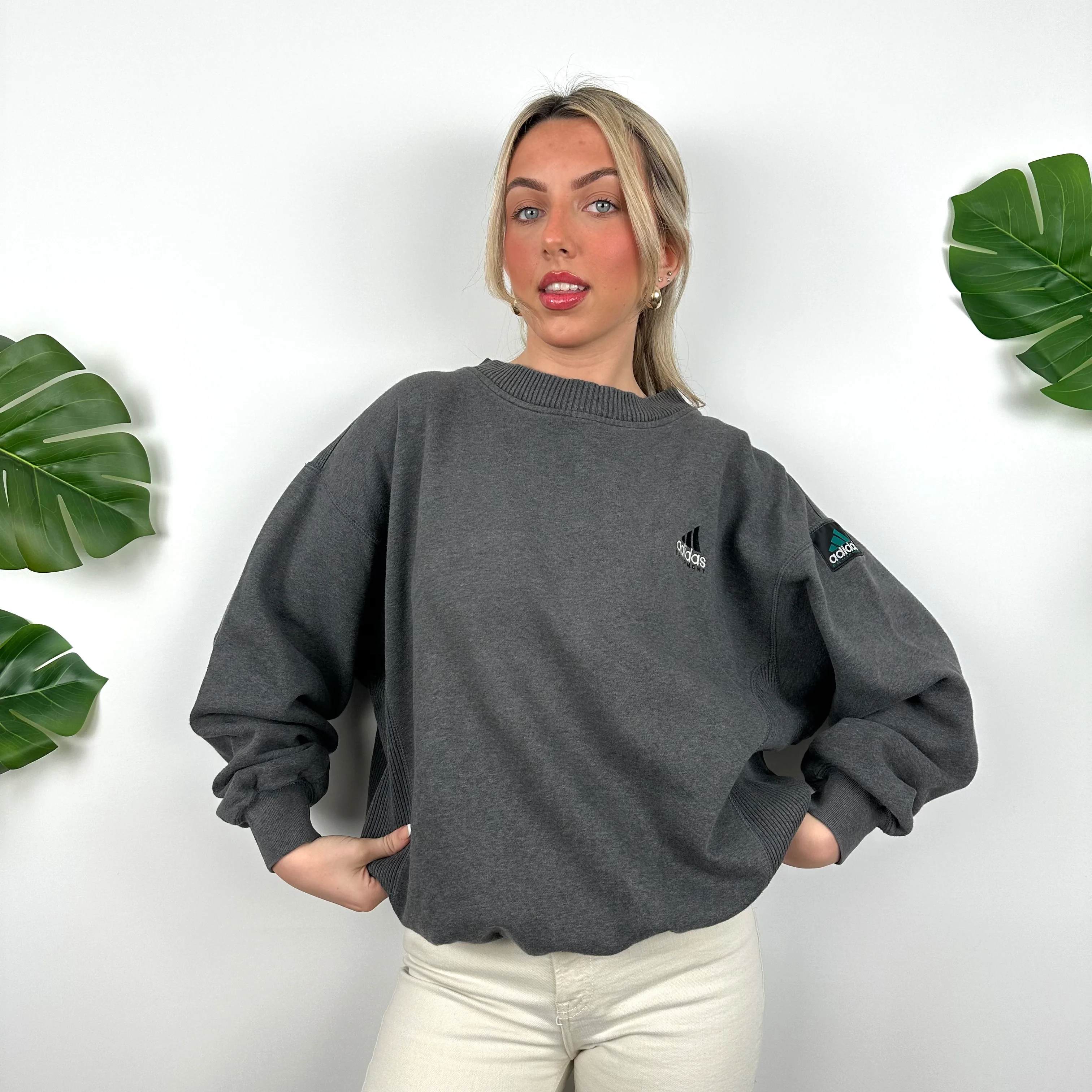 Adidas Equipment Grey Embroidered Spell Out Sweatshirt (M) - Image 4