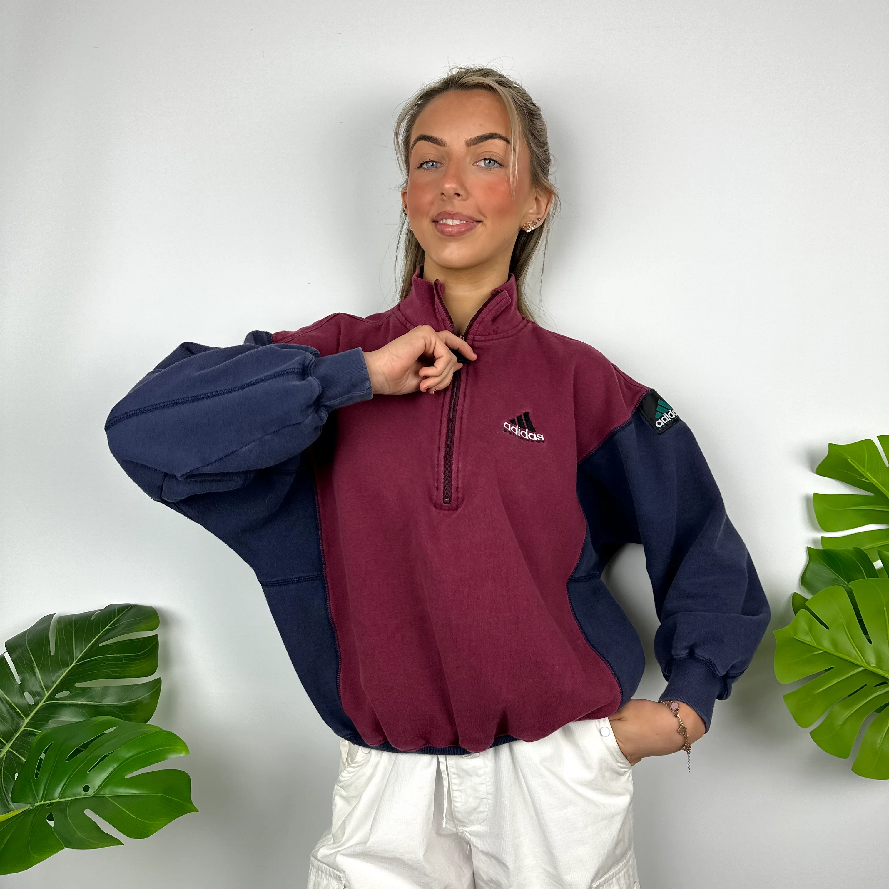 Adidas Equipment Maroon Embroidered Spell Out Quarter Zip Sweatshirt (S) - Image 2