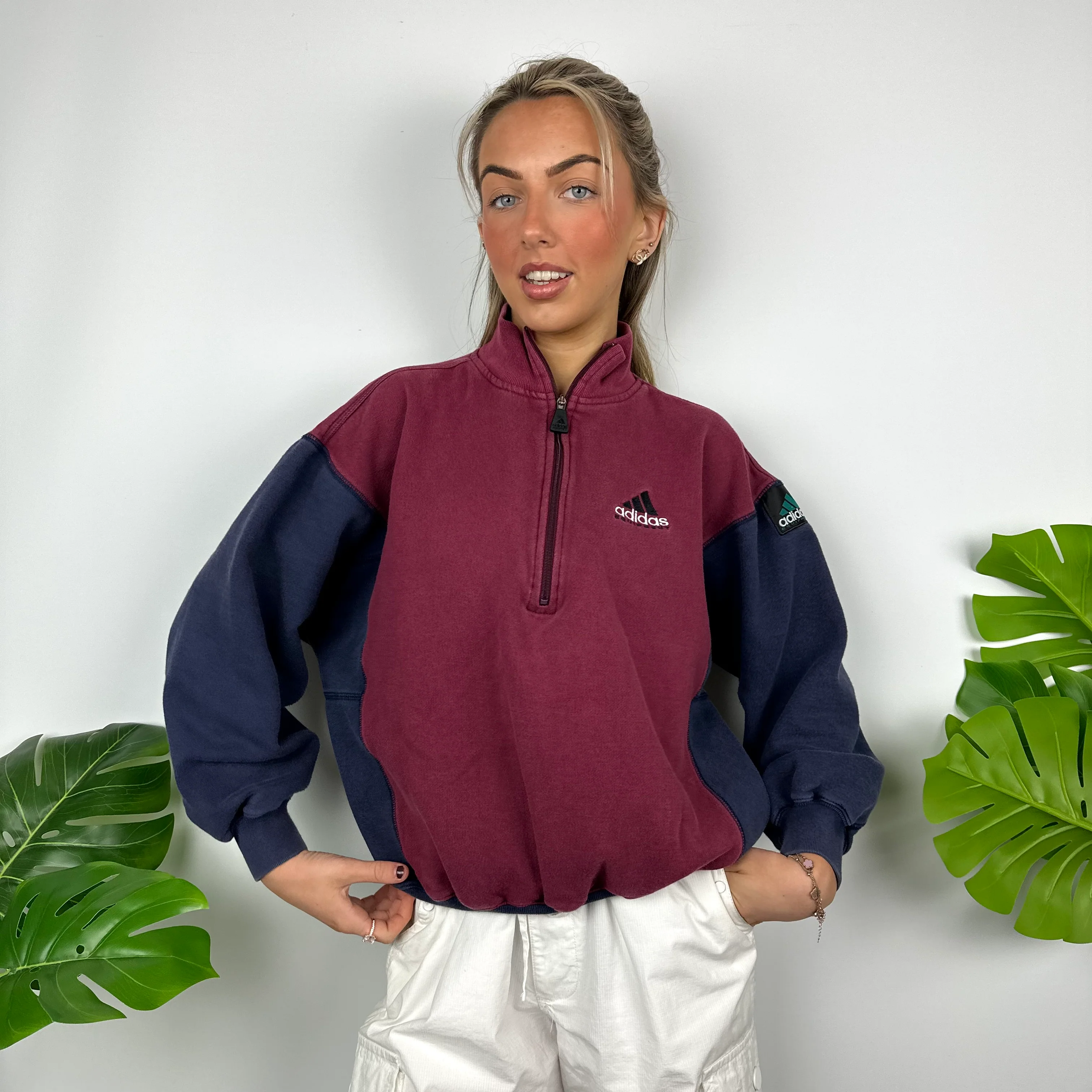 Adidas Equipment Maroon Embroidered Spell Out Quarter Zip Sweatshirt (S) - Image 3