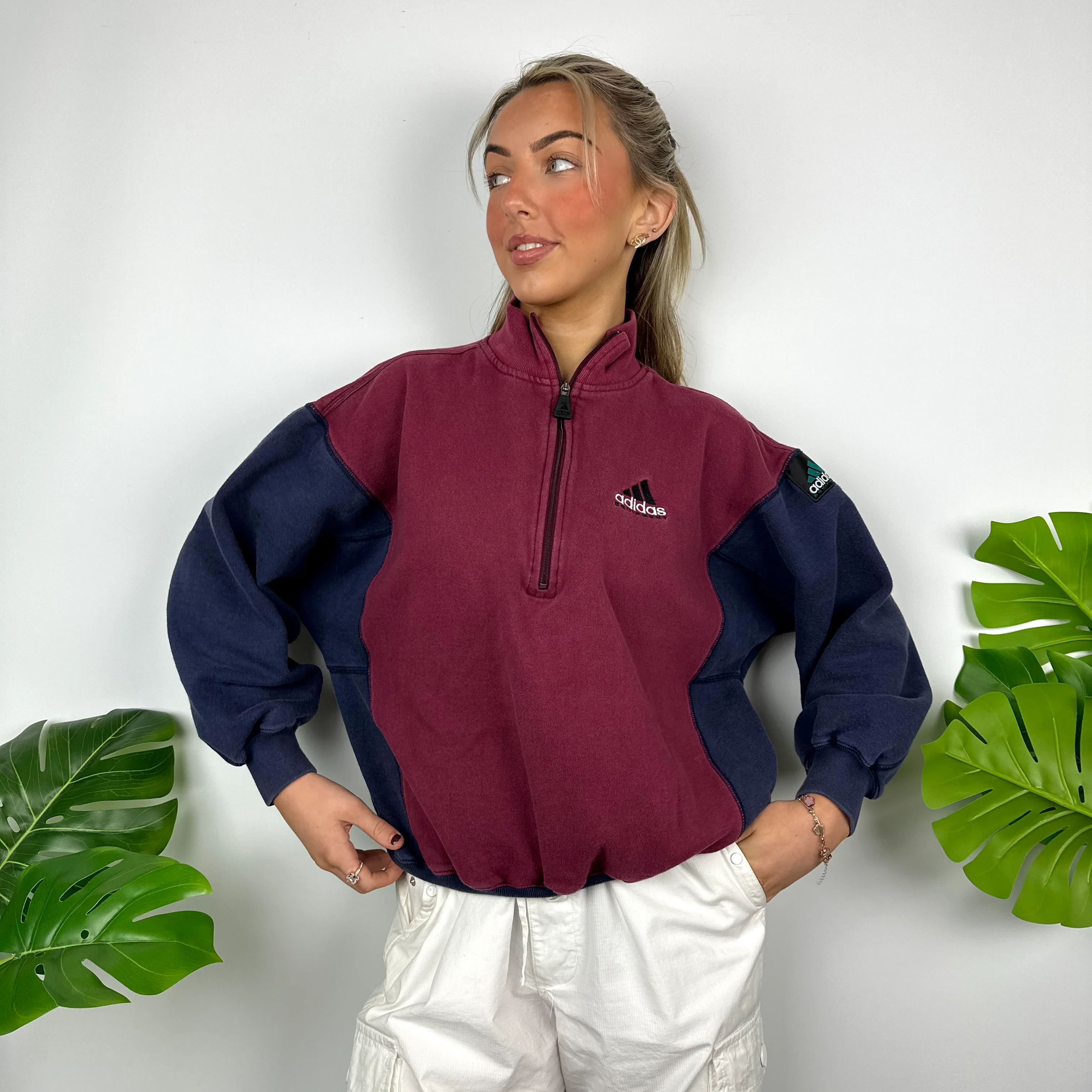 Adidas Equipment Maroon Embroidered Spell Out Quarter Zip Sweatshirt (S) - Image 4