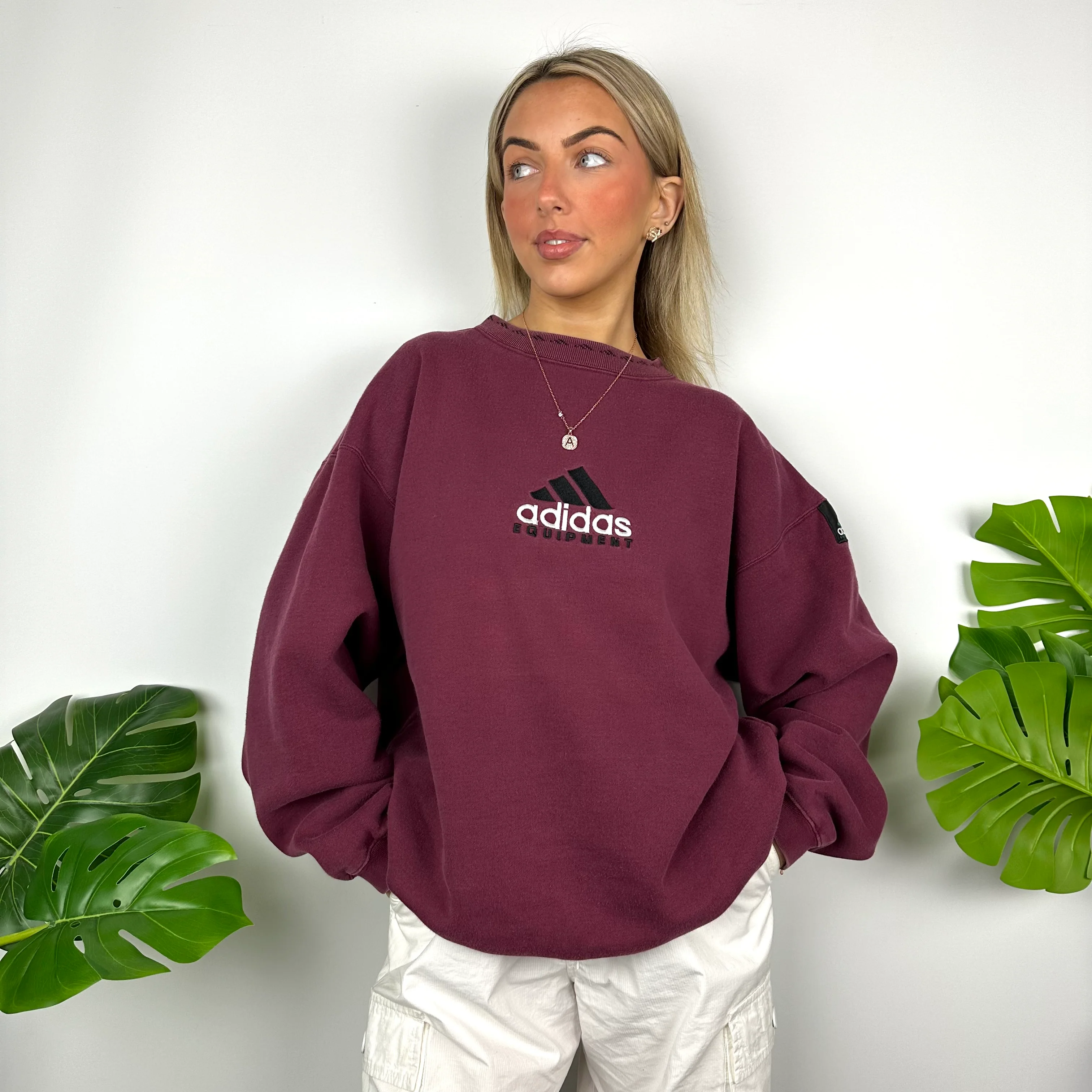 Adidas Equipment Maroon Embroidered Spell Out Sweatshirt (L) - Image 5