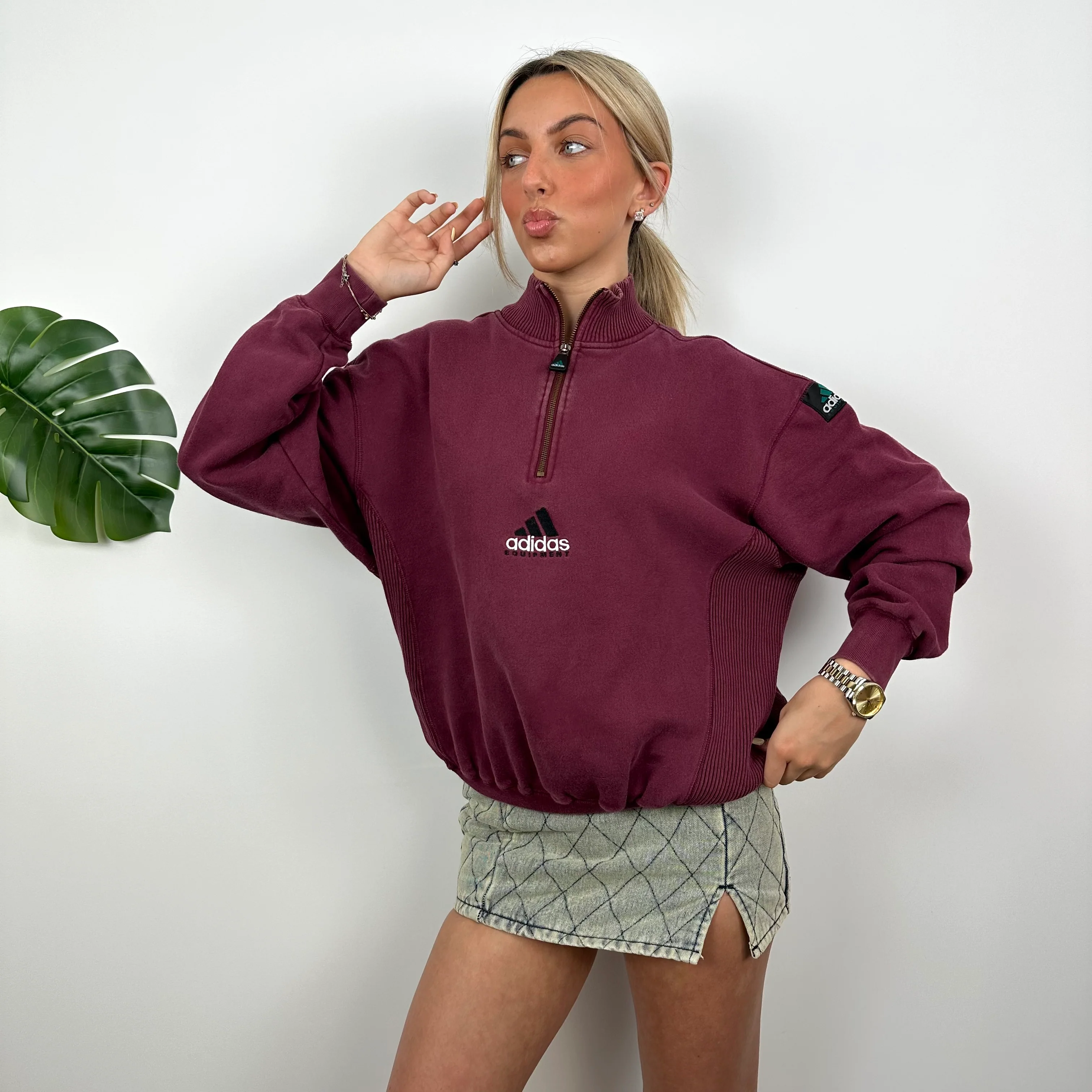 Adidas Equipment Maroon Embroidered Spell Out Sweatshirt (S) - Image 5