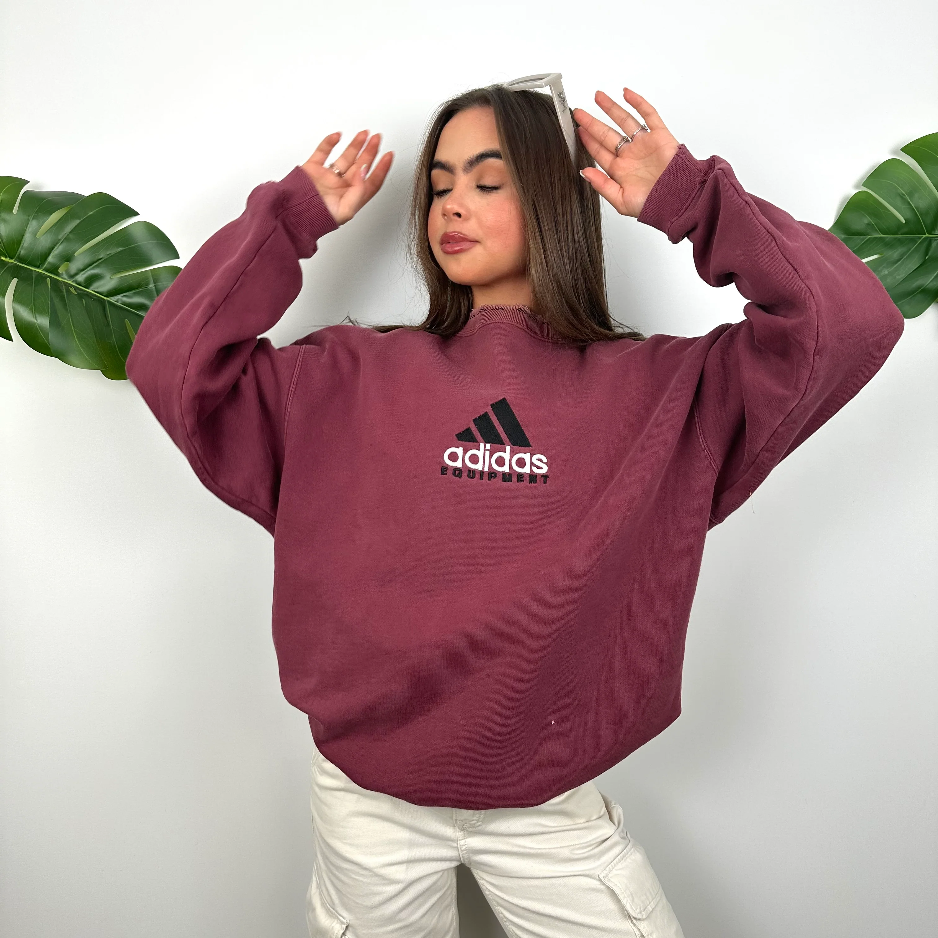 Adidas Equipment Maroon Embroidered Spell Out Sweatshirt (L) - Image 2