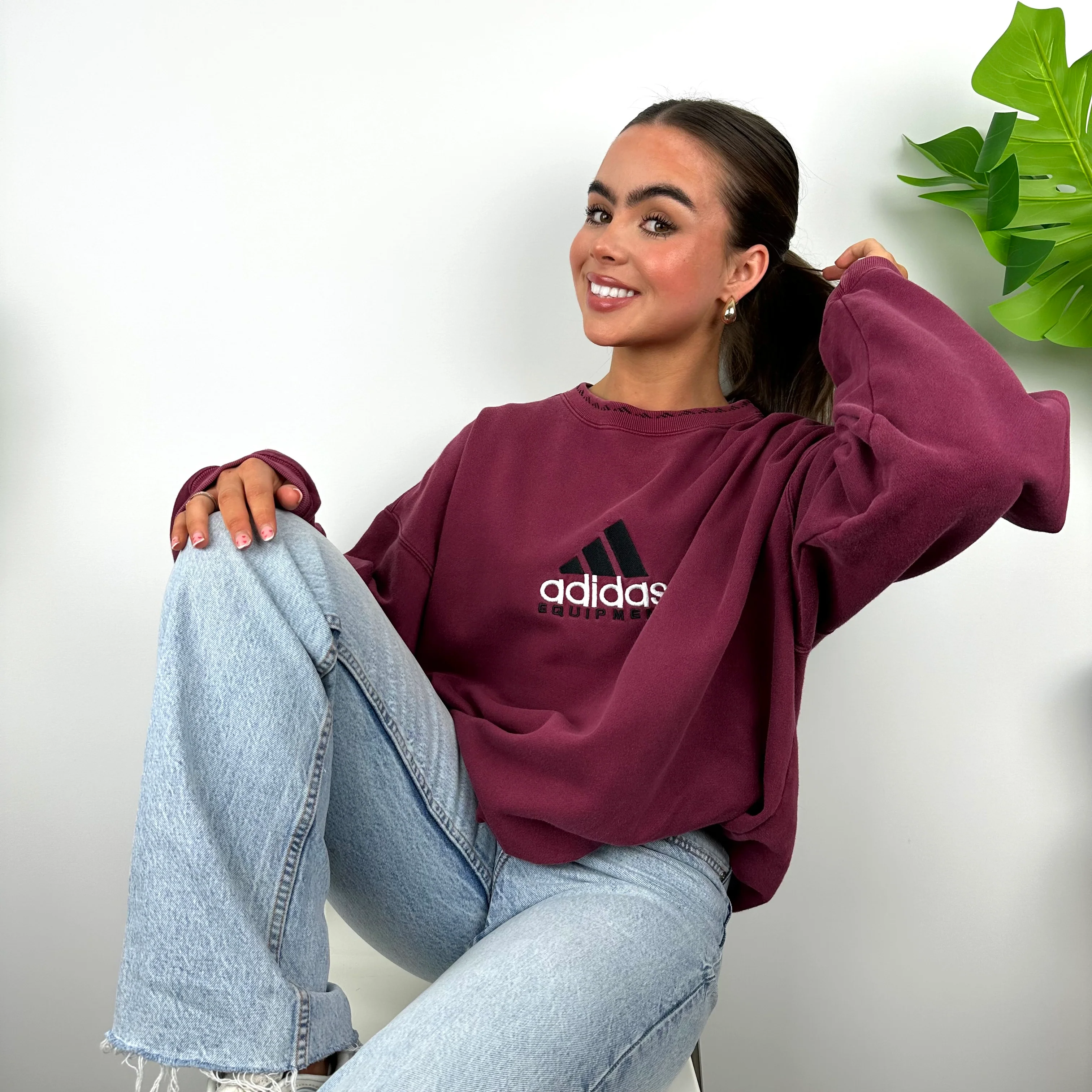 Adidas Equipment Maroon Embroidered Spell Out Sweatshirt (L) - Image 10