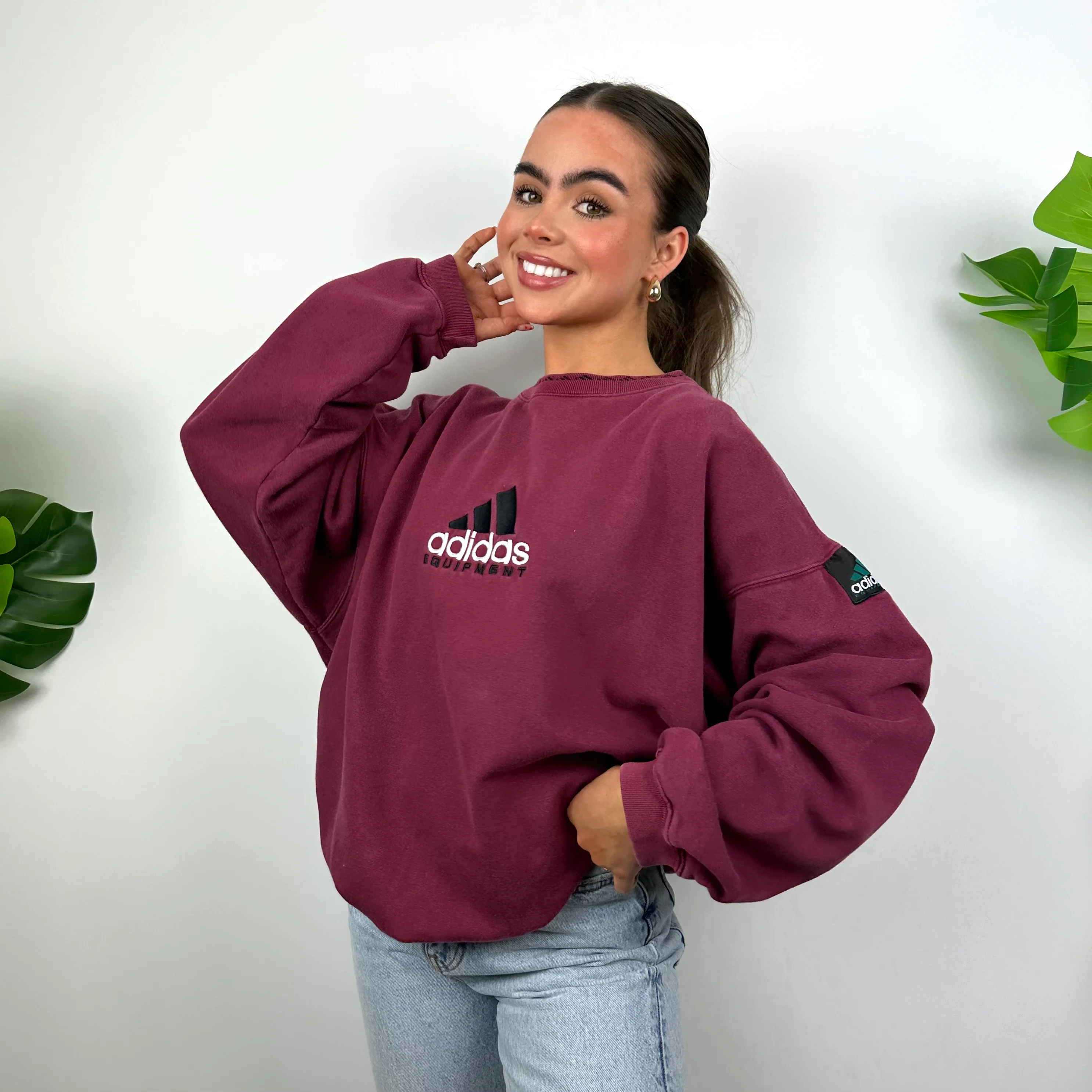Adidas Equipment Maroon Embroidered Spell Out Sweatshirt (L) - Image 2