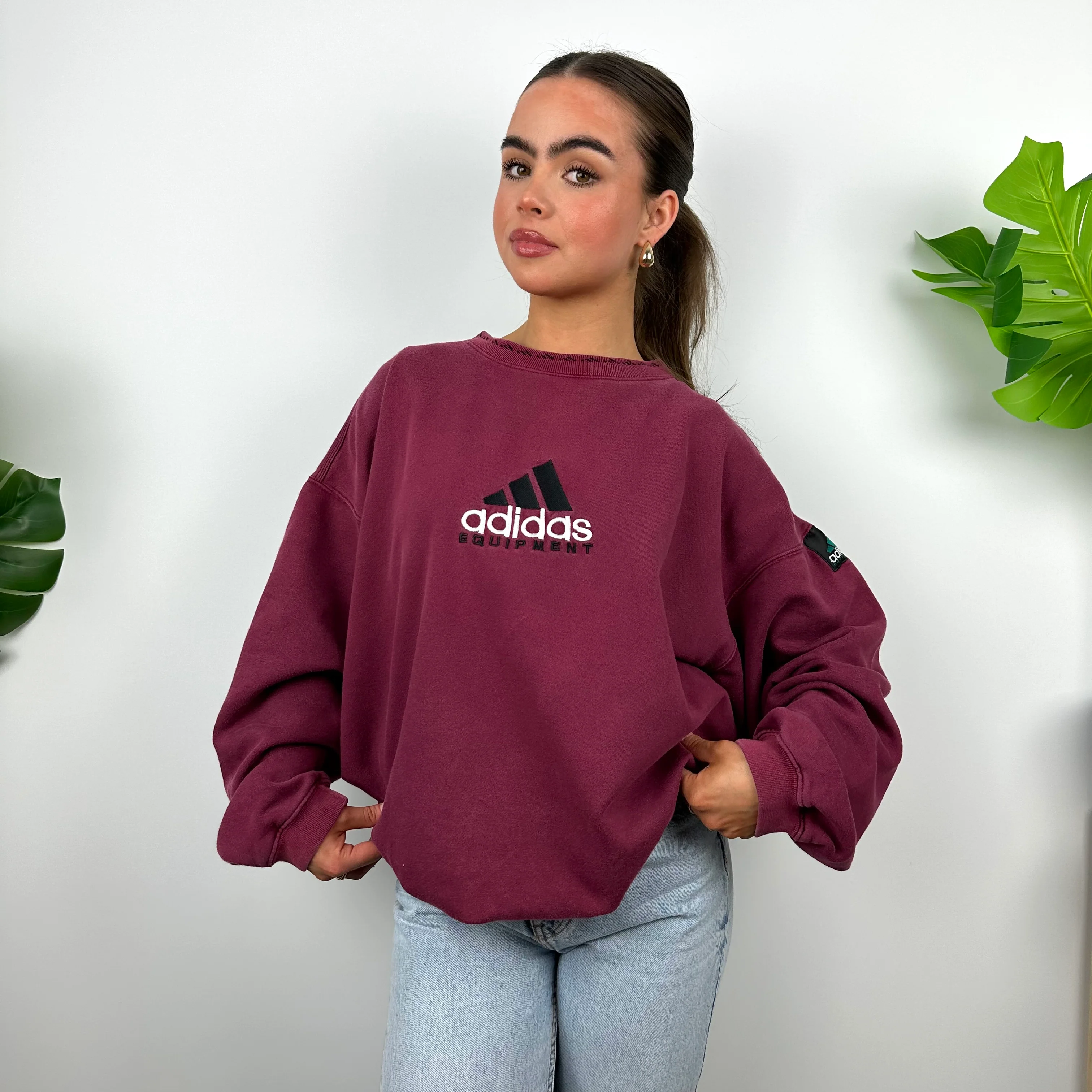 Adidas Equipment Maroon Embroidered Spell Out Sweatshirt (L) - Image 3