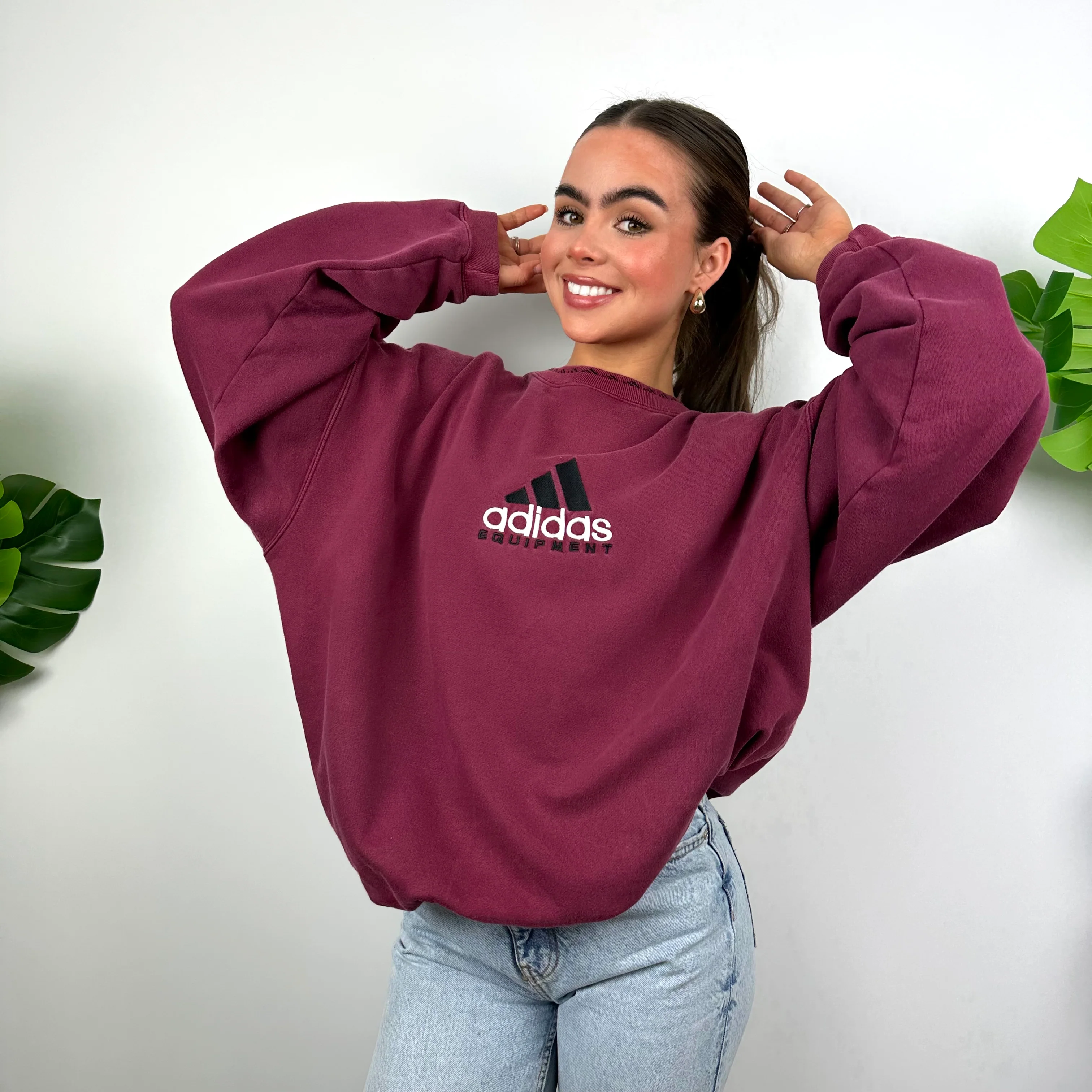 Adidas Equipment Maroon Embroidered Spell Out Sweatshirt (L) - Image 4