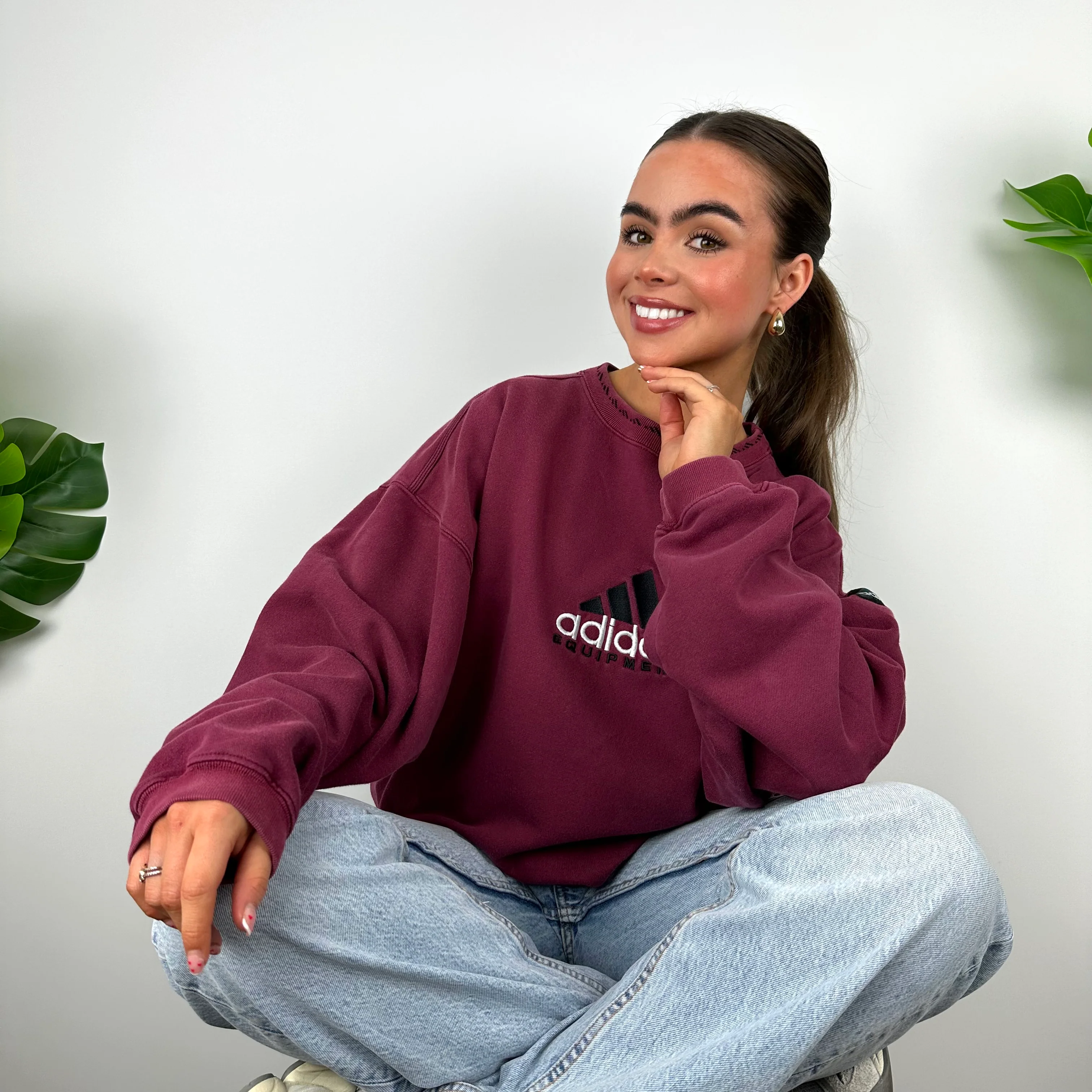 Adidas Equipment Maroon Embroidered Spell Out Sweatshirt (L) - Image 5