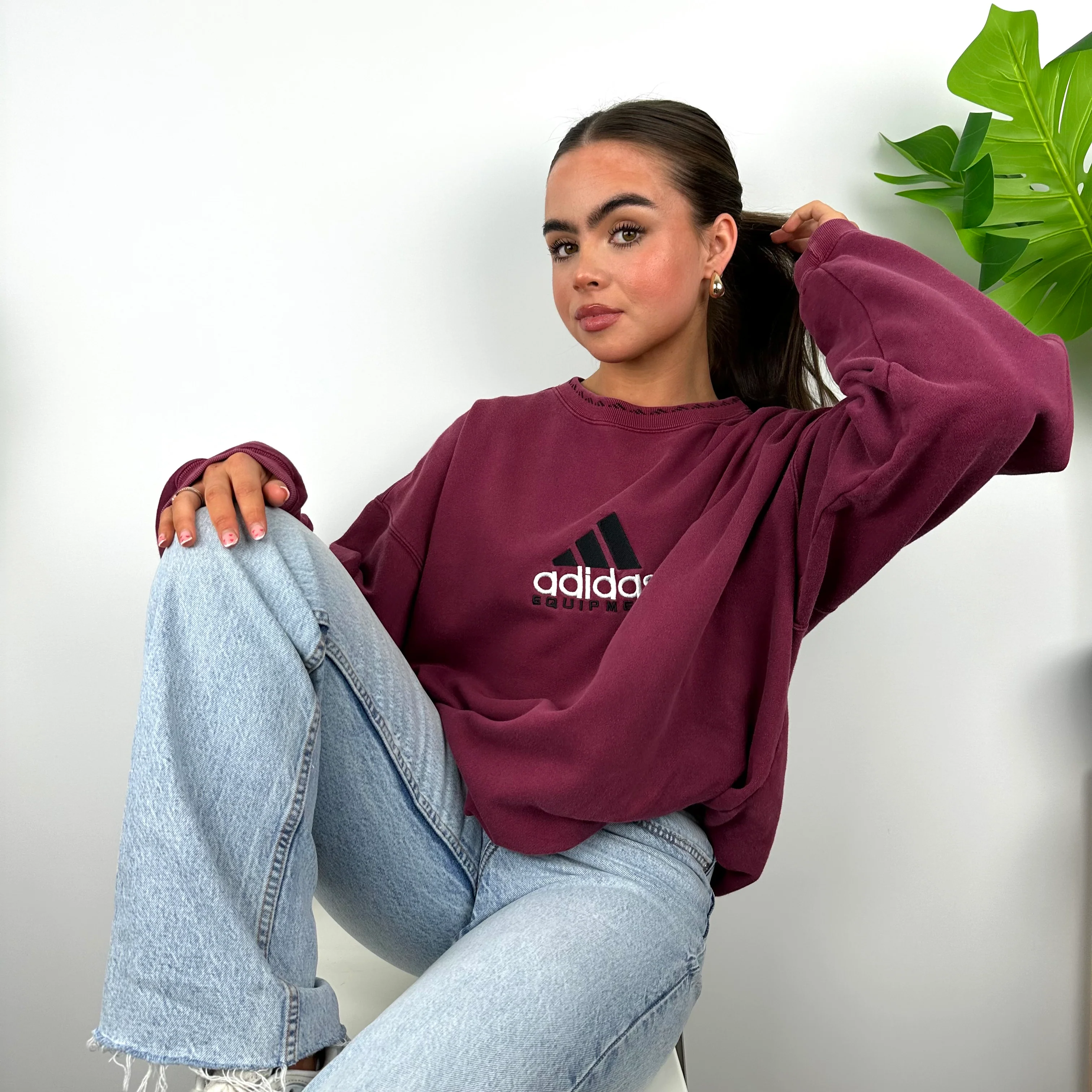 Adidas Equipment Maroon Embroidered Spell Out Sweatshirt (L) - Image 6