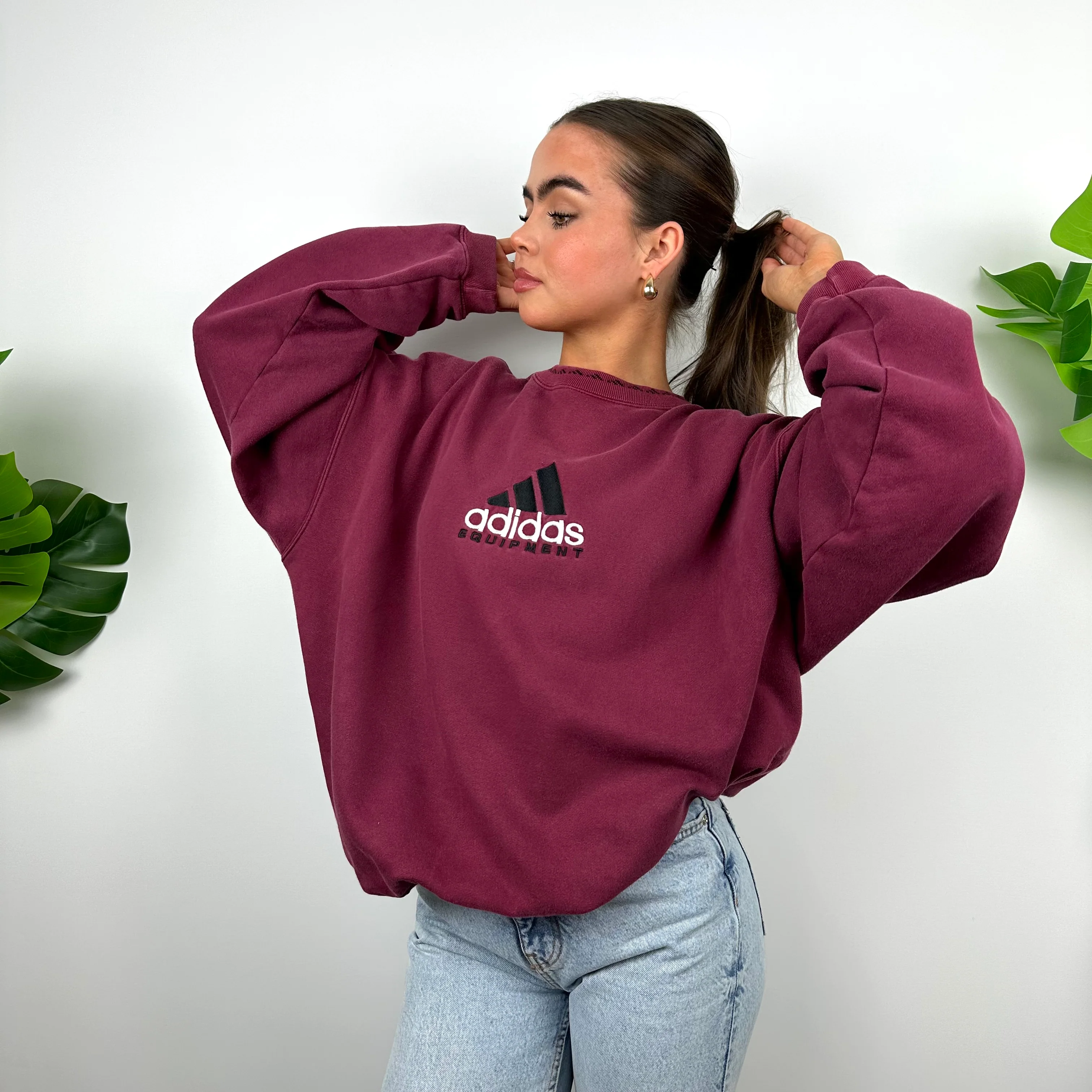 Adidas Equipment Maroon Embroidered Spell Out Sweatshirt (L) - Image 7