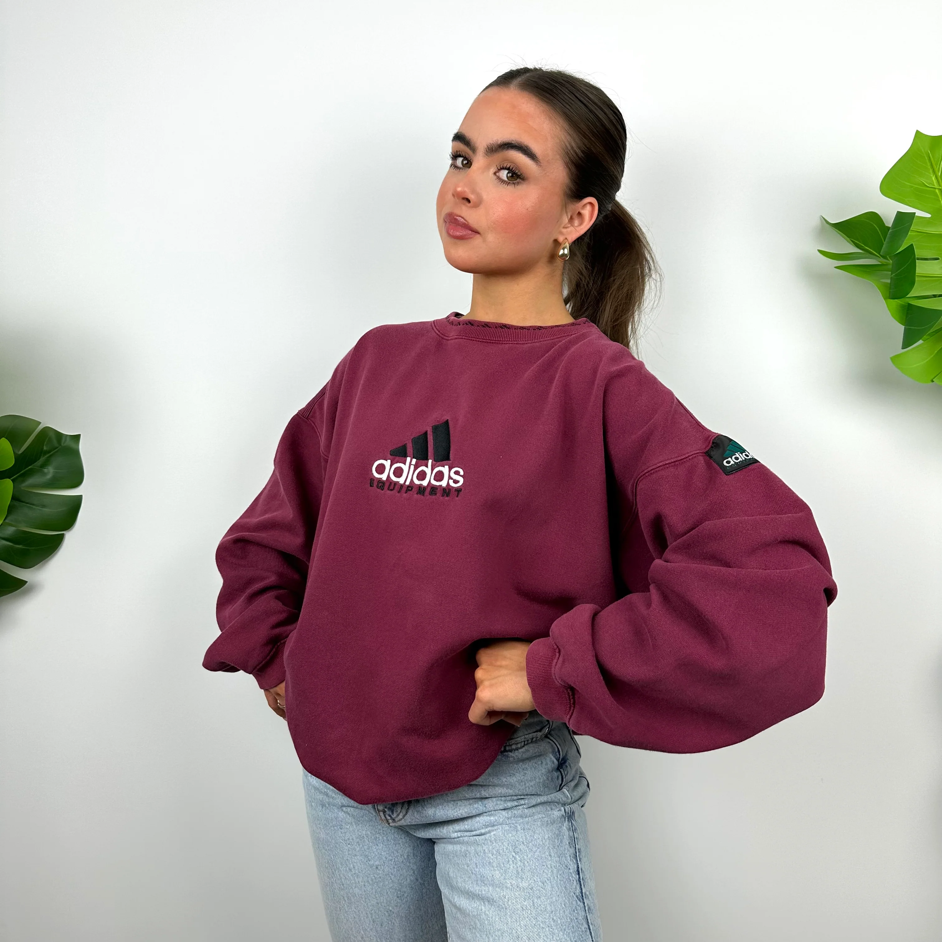 Adidas Equipment Maroon Embroidered Spell Out Sweatshirt (L) - Image 9