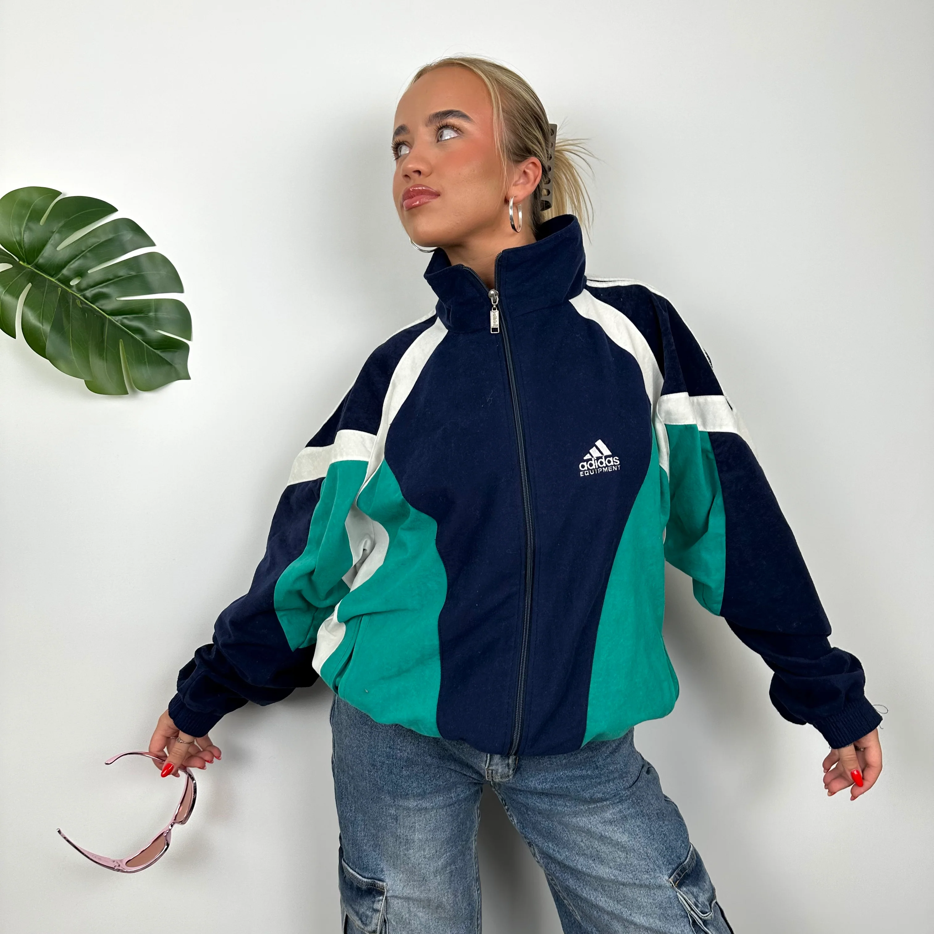 Adidas Equipment Navy Embroidered Spell Out Zip Up Jacket (L) - Image 2