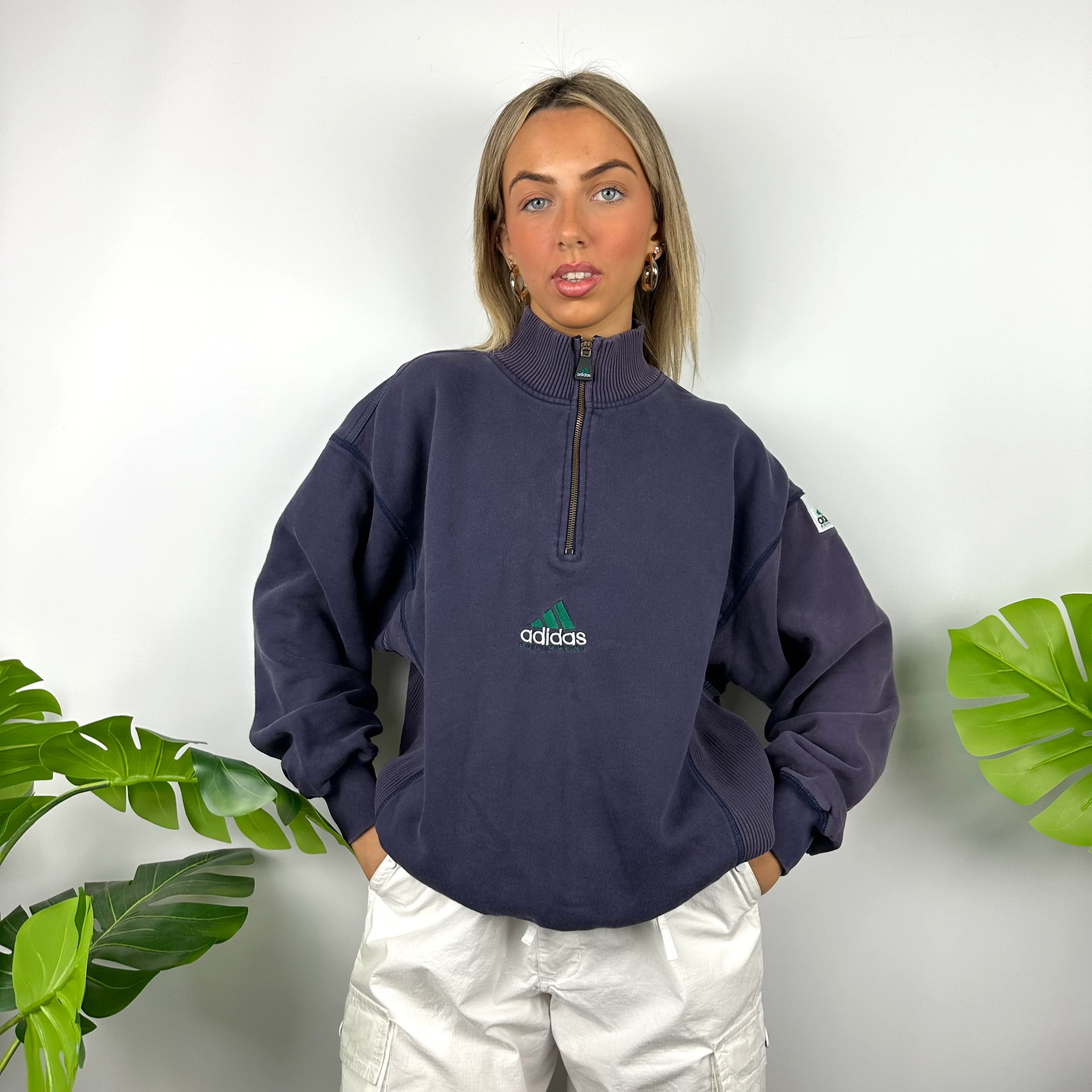 Adidas Equipment Navy Embroidered Spell Out Quarter Zip Sweatshirt (M) - Image 3