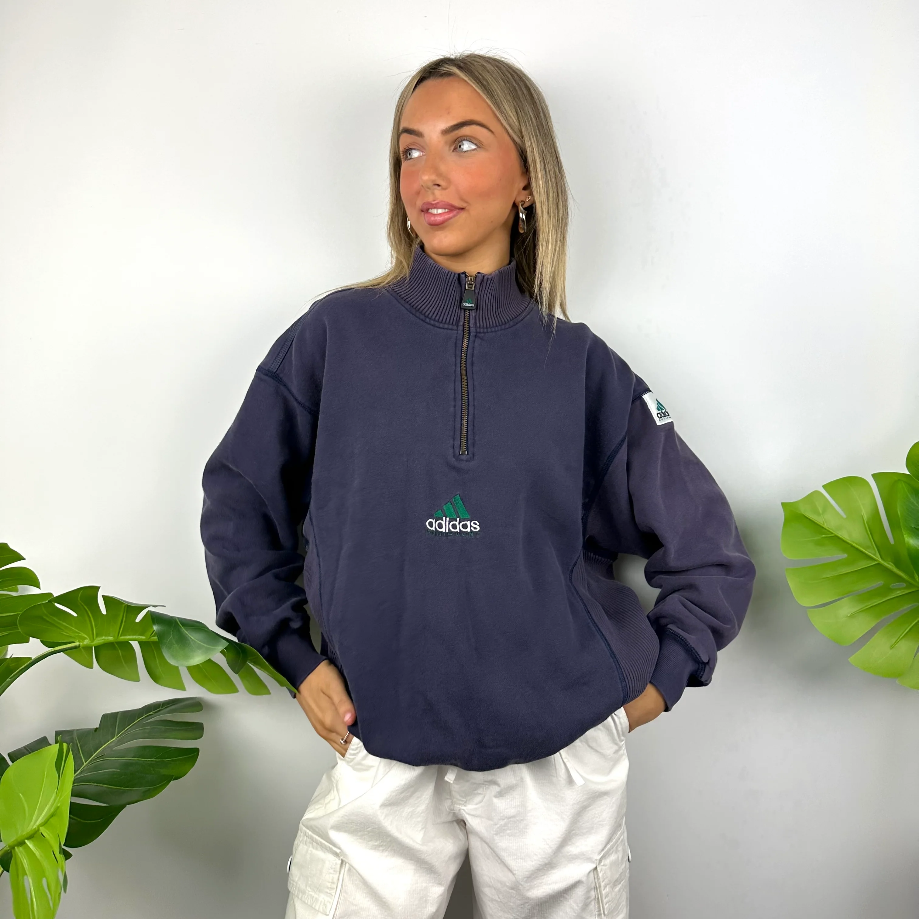 Adidas Equipment Navy Embroidered Spell Out Quarter Zip Sweatshirt (M) - Image 4