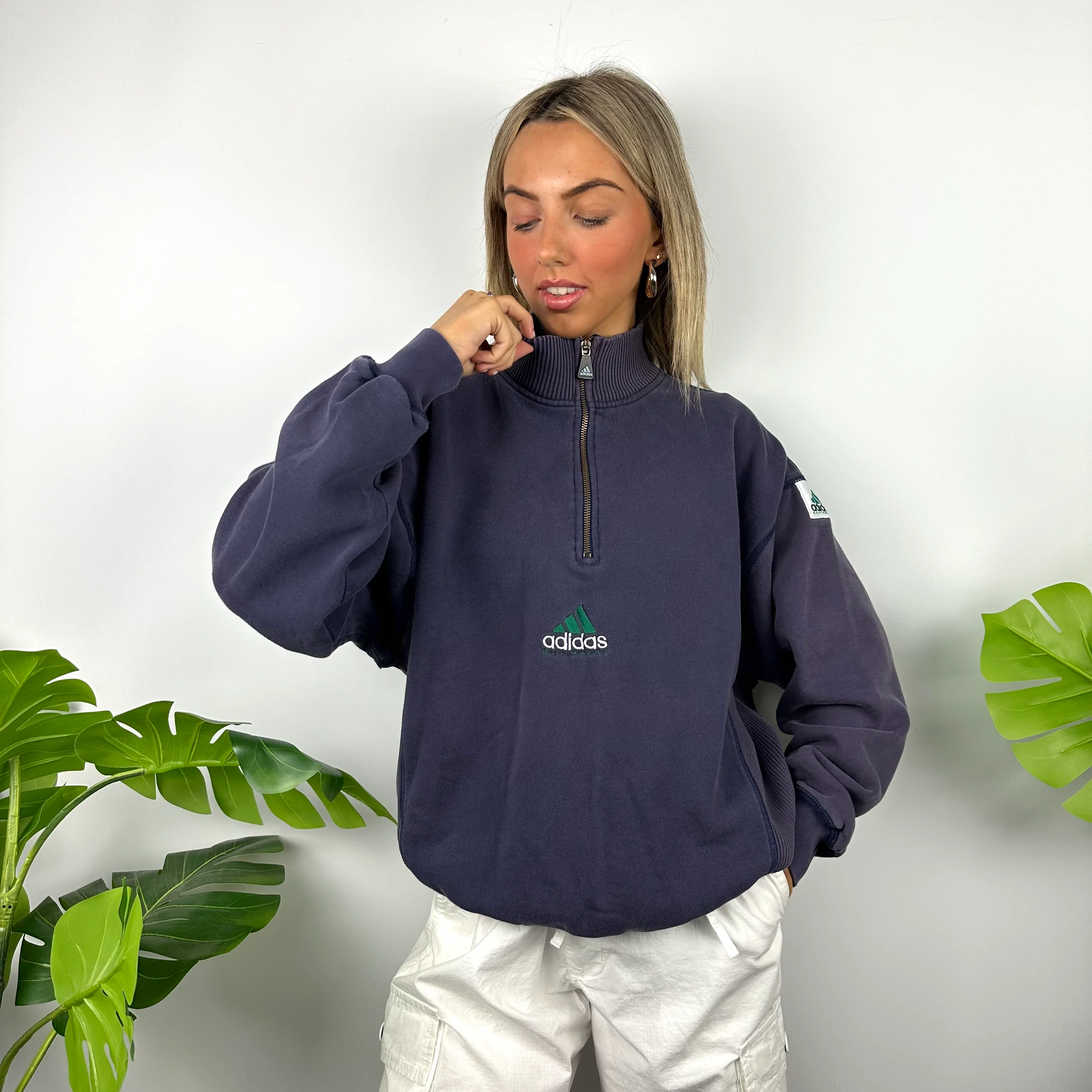 Adidas Equipment Navy Embroidered Spell Out Quarter Zip Sweatshirt (M) - Image 6