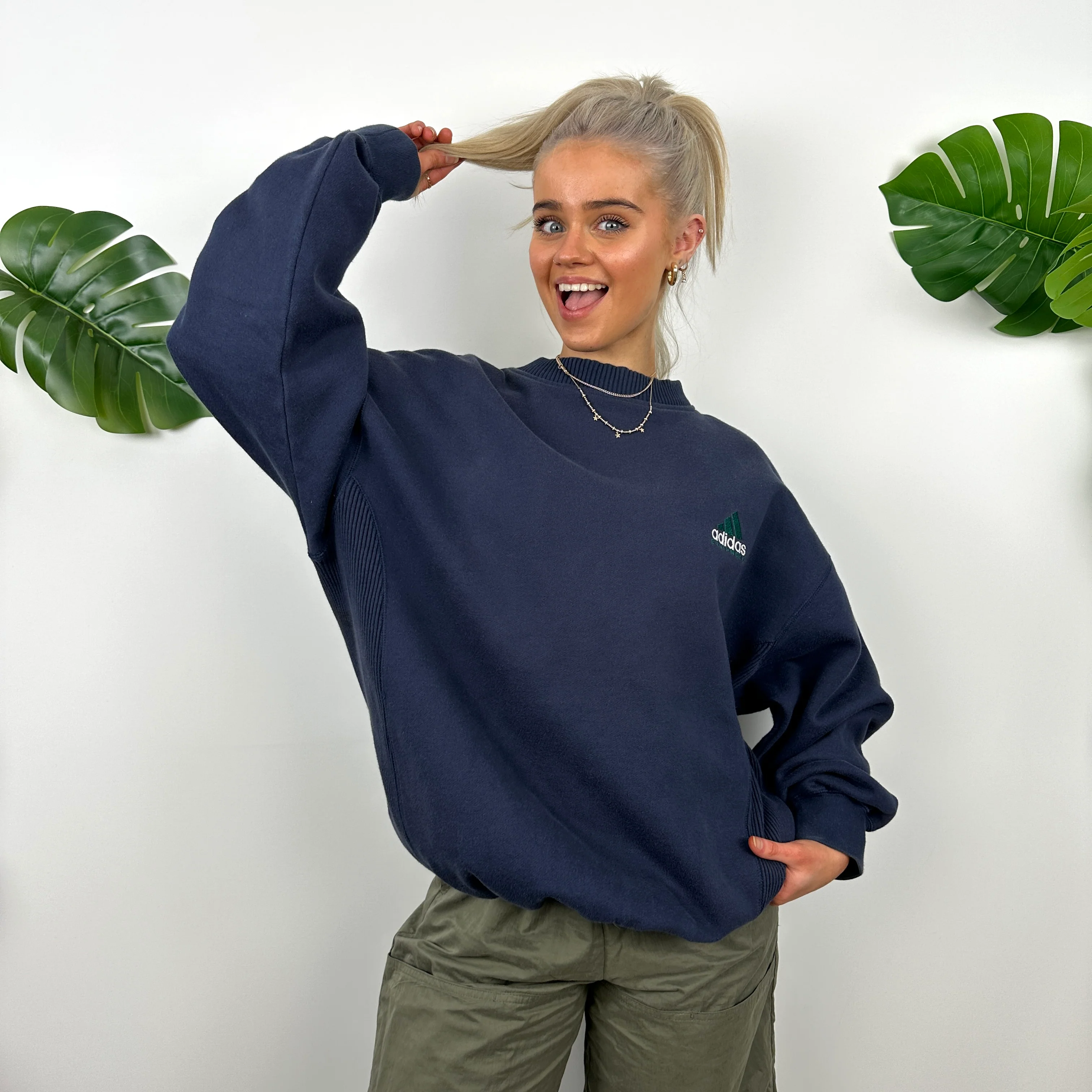 Adidas Equipment Navy Embroidered Spell Out Sweatshirt (M) - Image 7