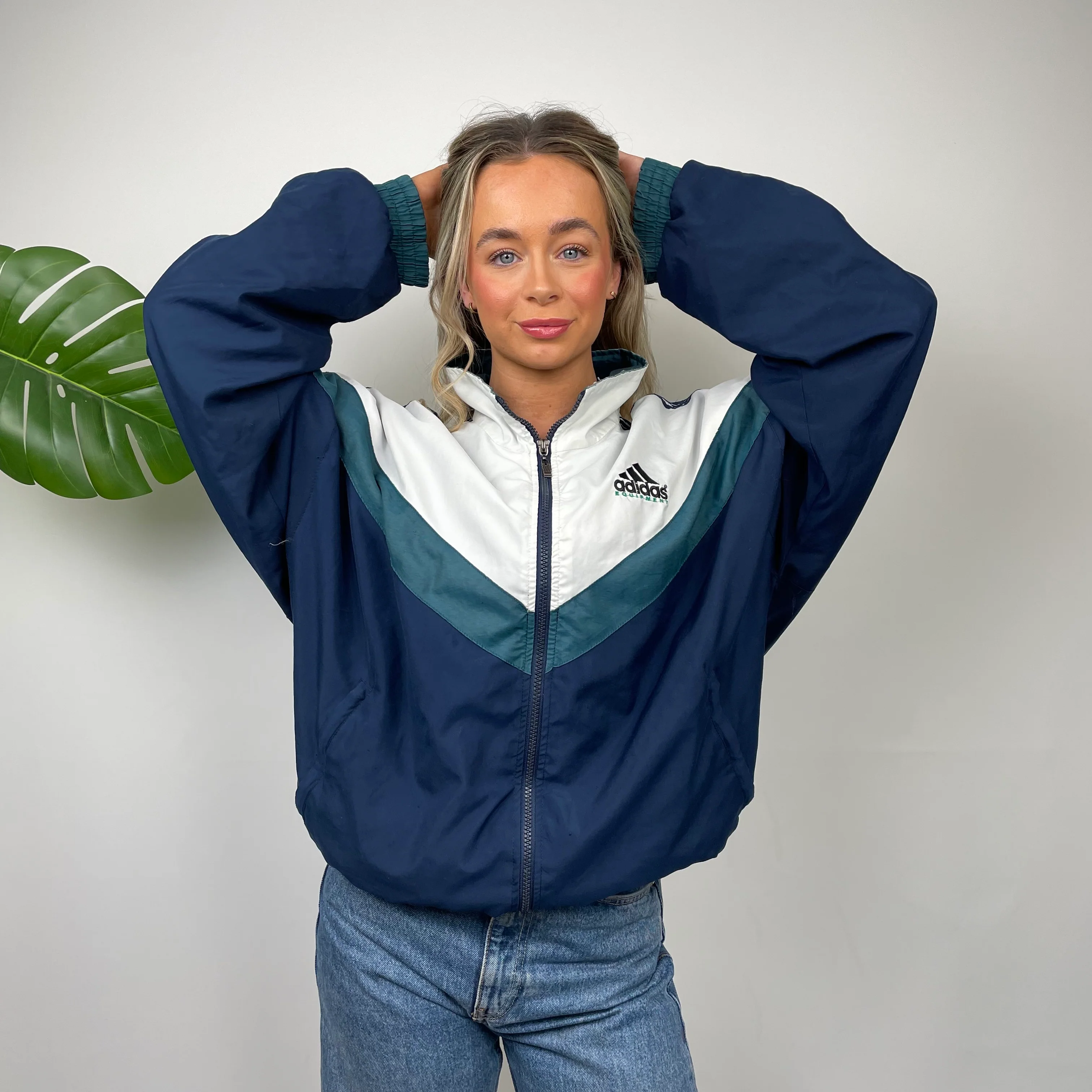 Adidas Equipment Navy Embroidered Spell Out windbreaker Jacket (L) - Image 3