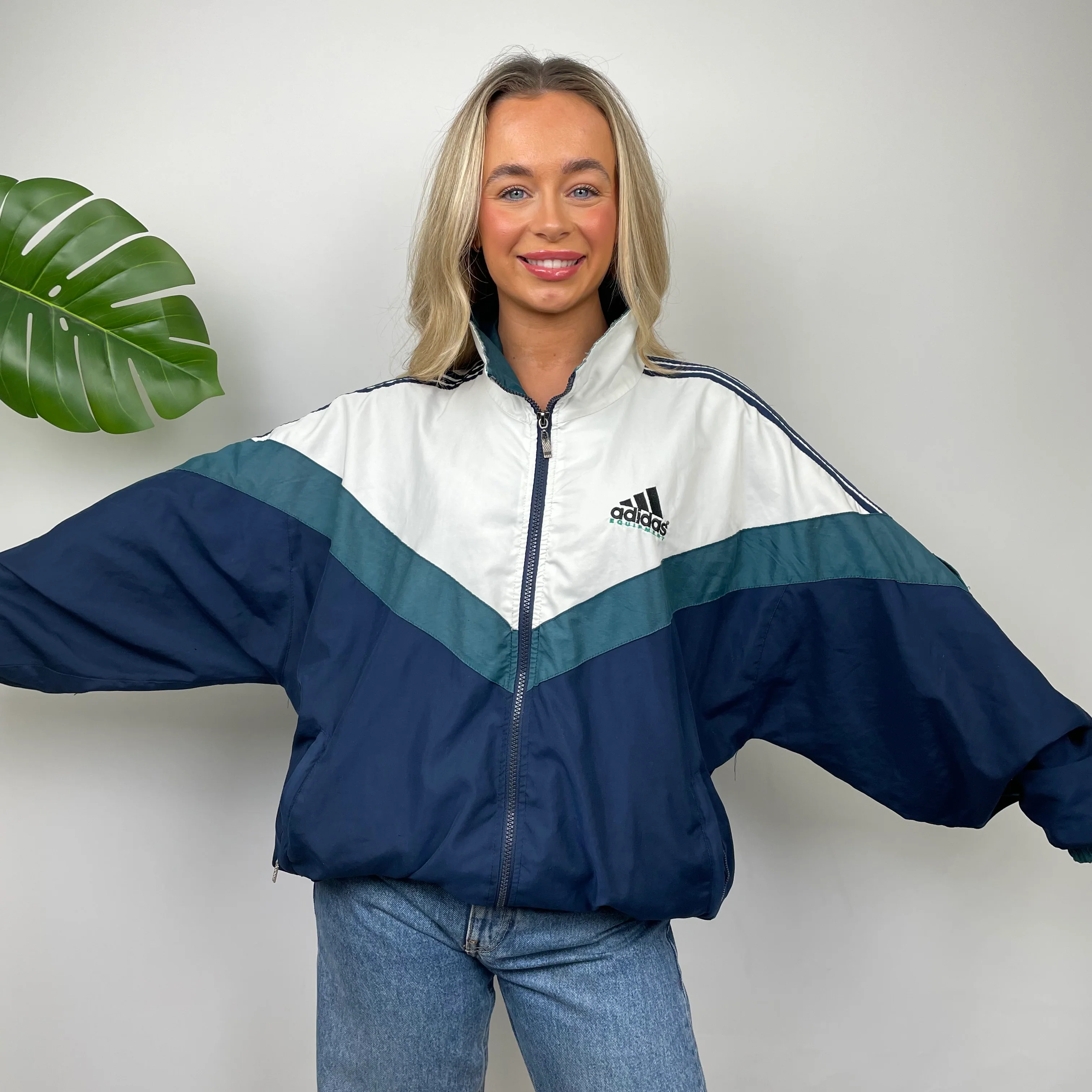 Adidas Equipment Navy Embroidered Spell Out windbreaker Jacket (L) - Image 5