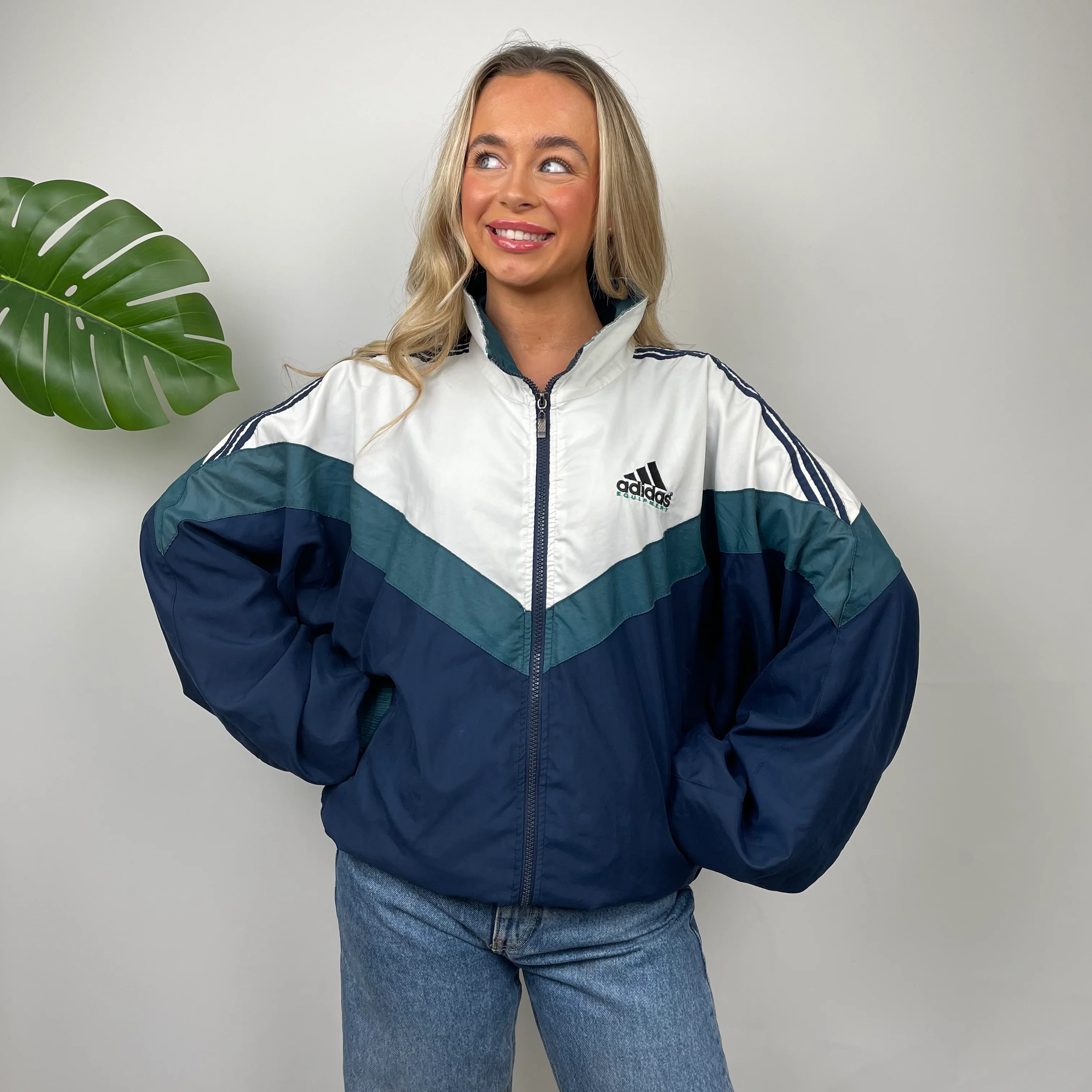 Adidas Equipment Navy Embroidered Spell Out windbreaker Jacket (L) - Image 6