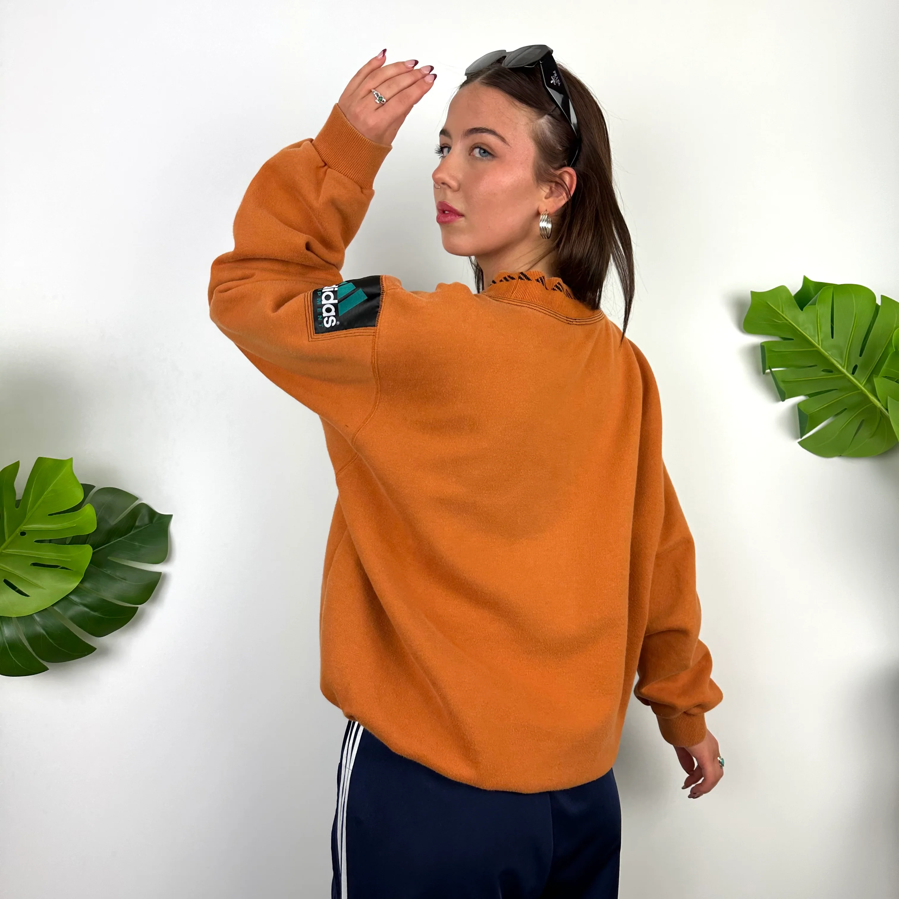 Adidas Equipment Orange Embroidered Spell Out Sweatshirt (M) - Image 6