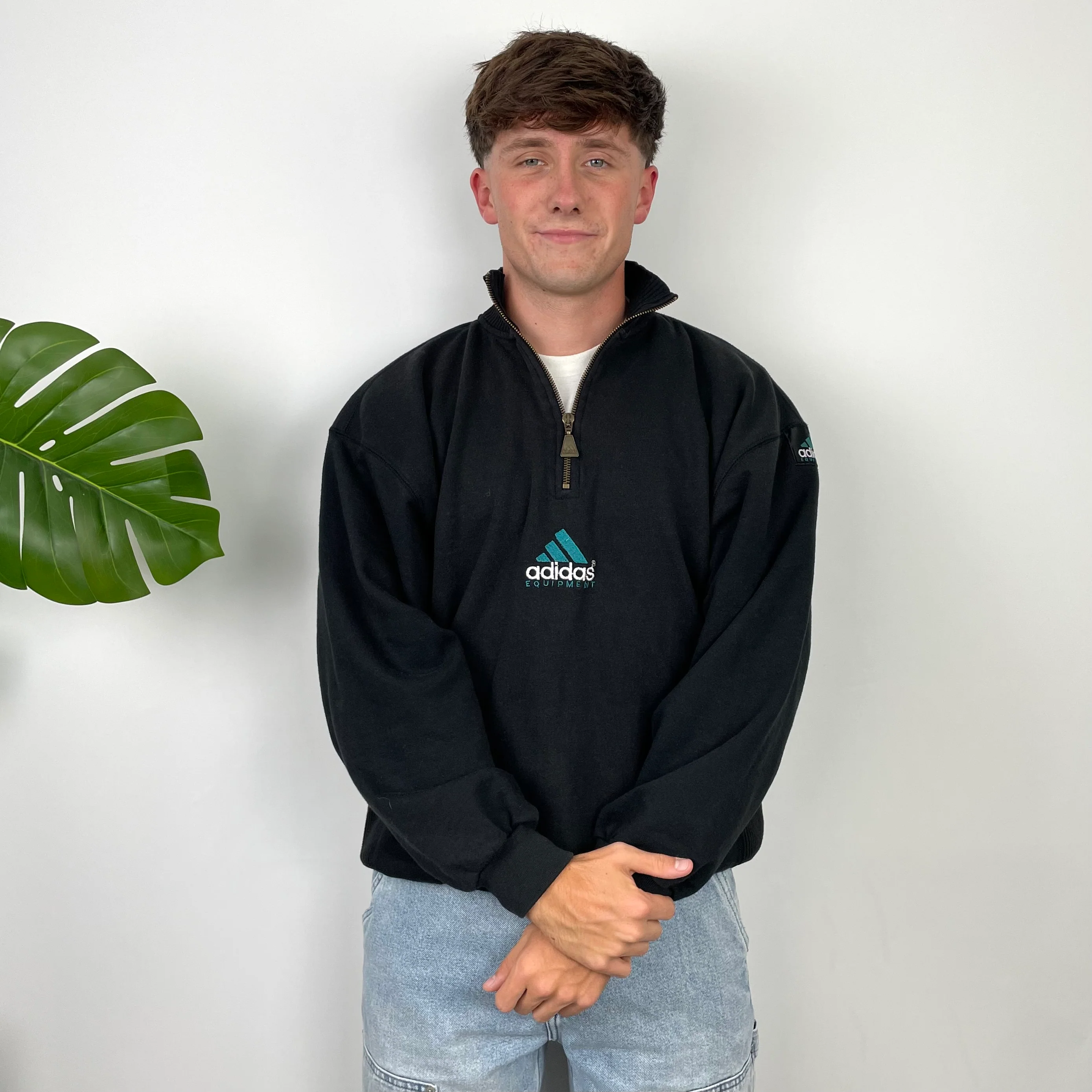 Adidas Equipment RARE Black Embroidered Spell Out Quarter Zip Sweatshirt (M) - Image 6