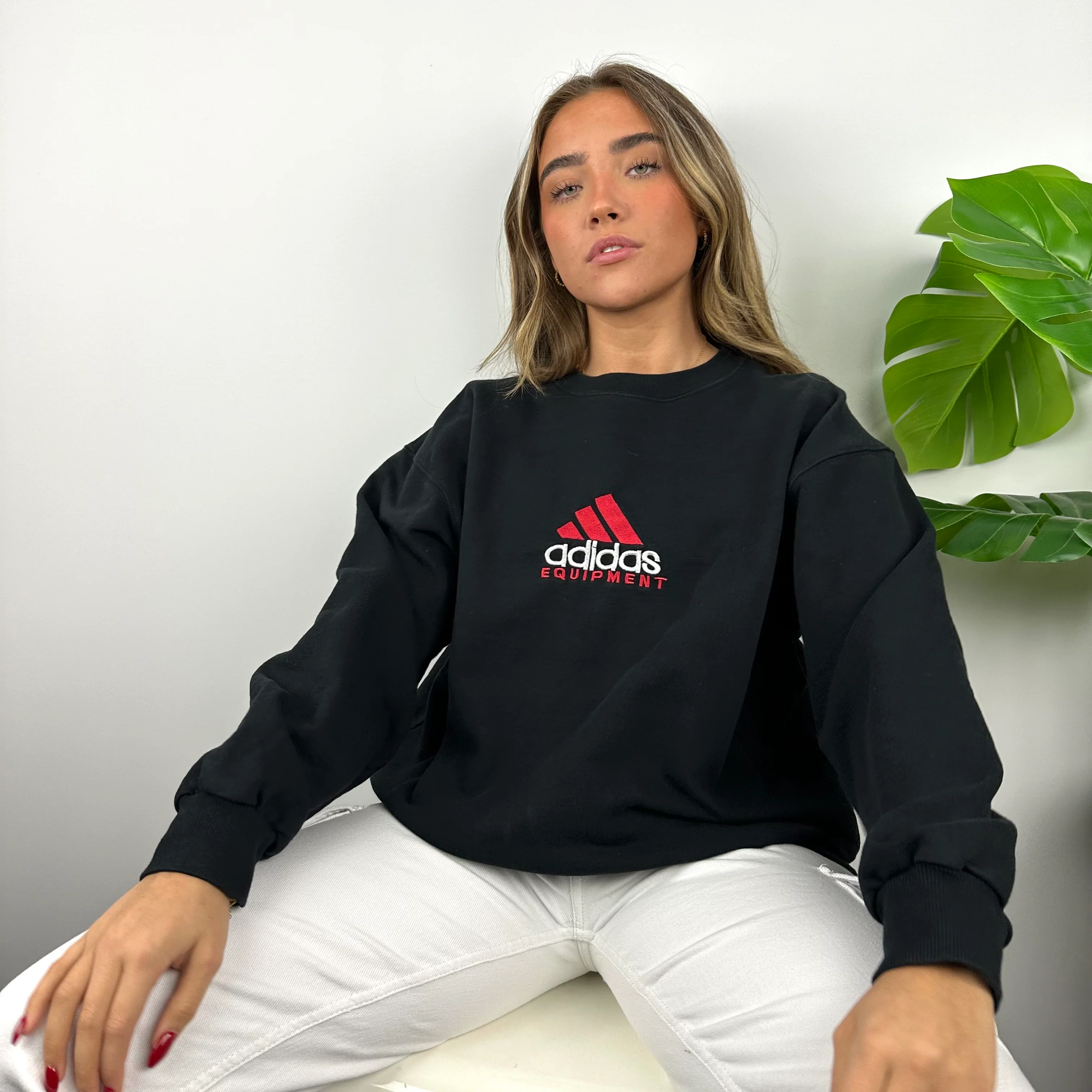 Adidas Equipment RARE Black Embroidered Spell Out Sweatshirt (L) - Image 2