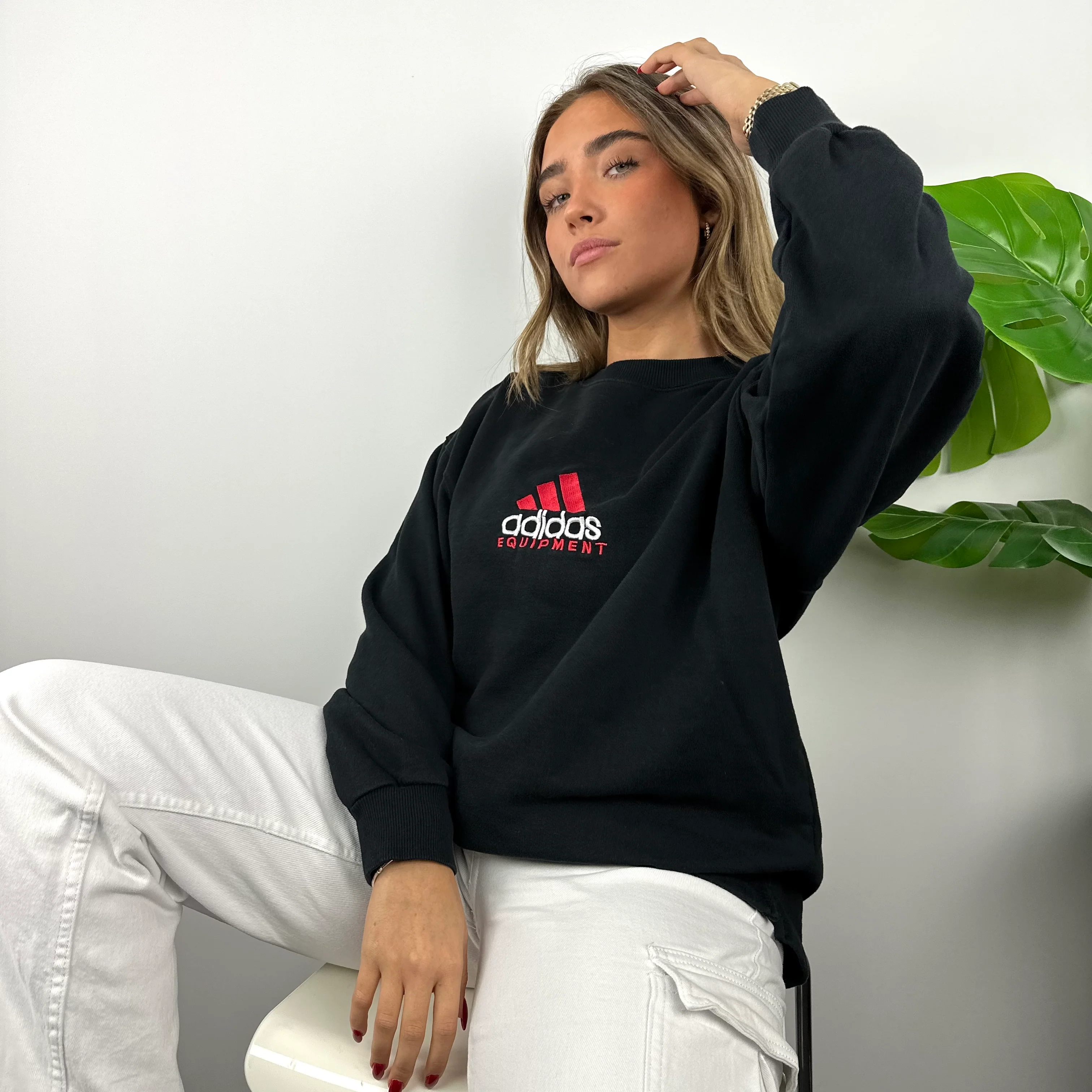 Adidas Equipment RARE Black Embroidered Spell Out Sweatshirt (L) - Image 7