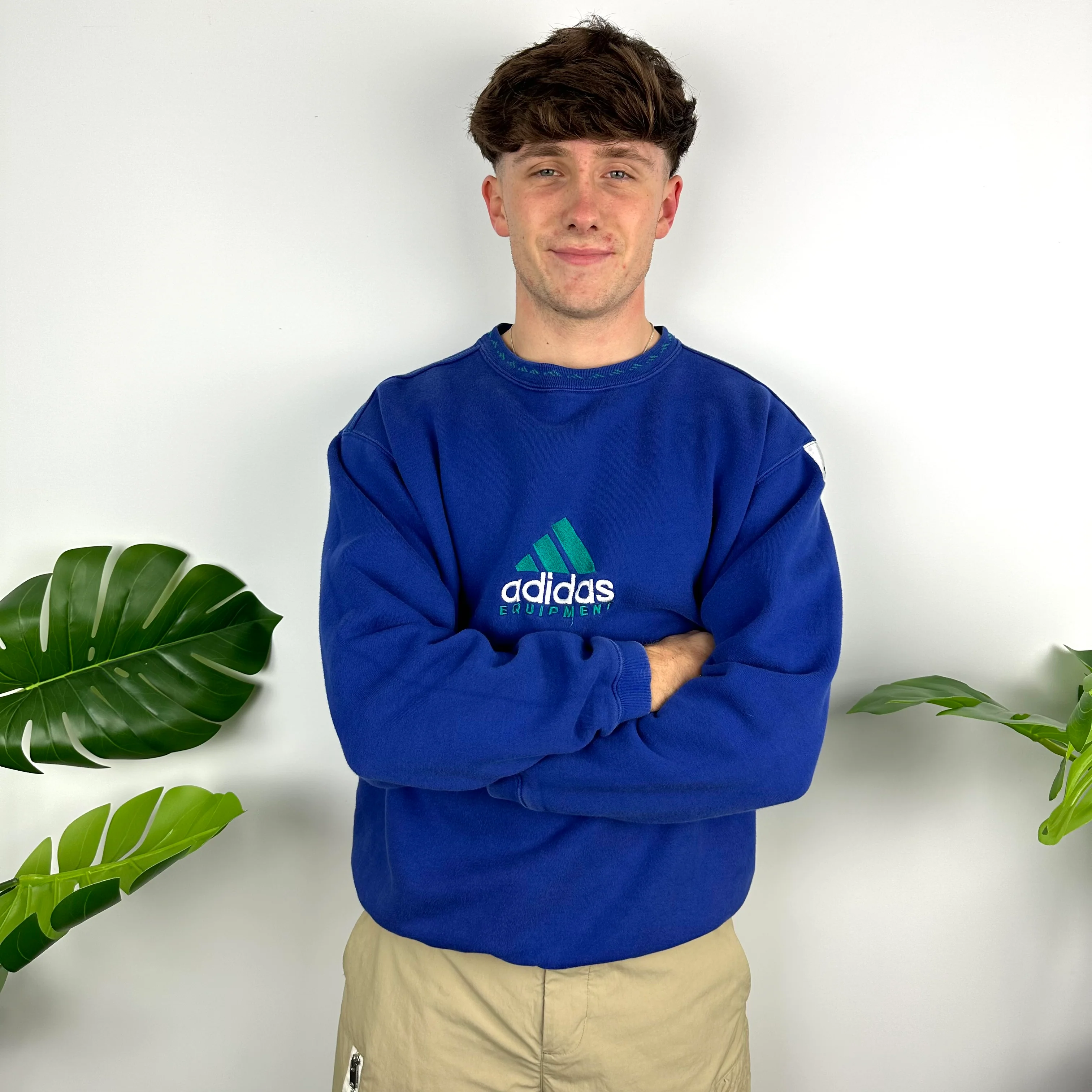 Adidas Equipment RARE Blue Embroidered Spell Out Sweatshirt (M) - Image 3