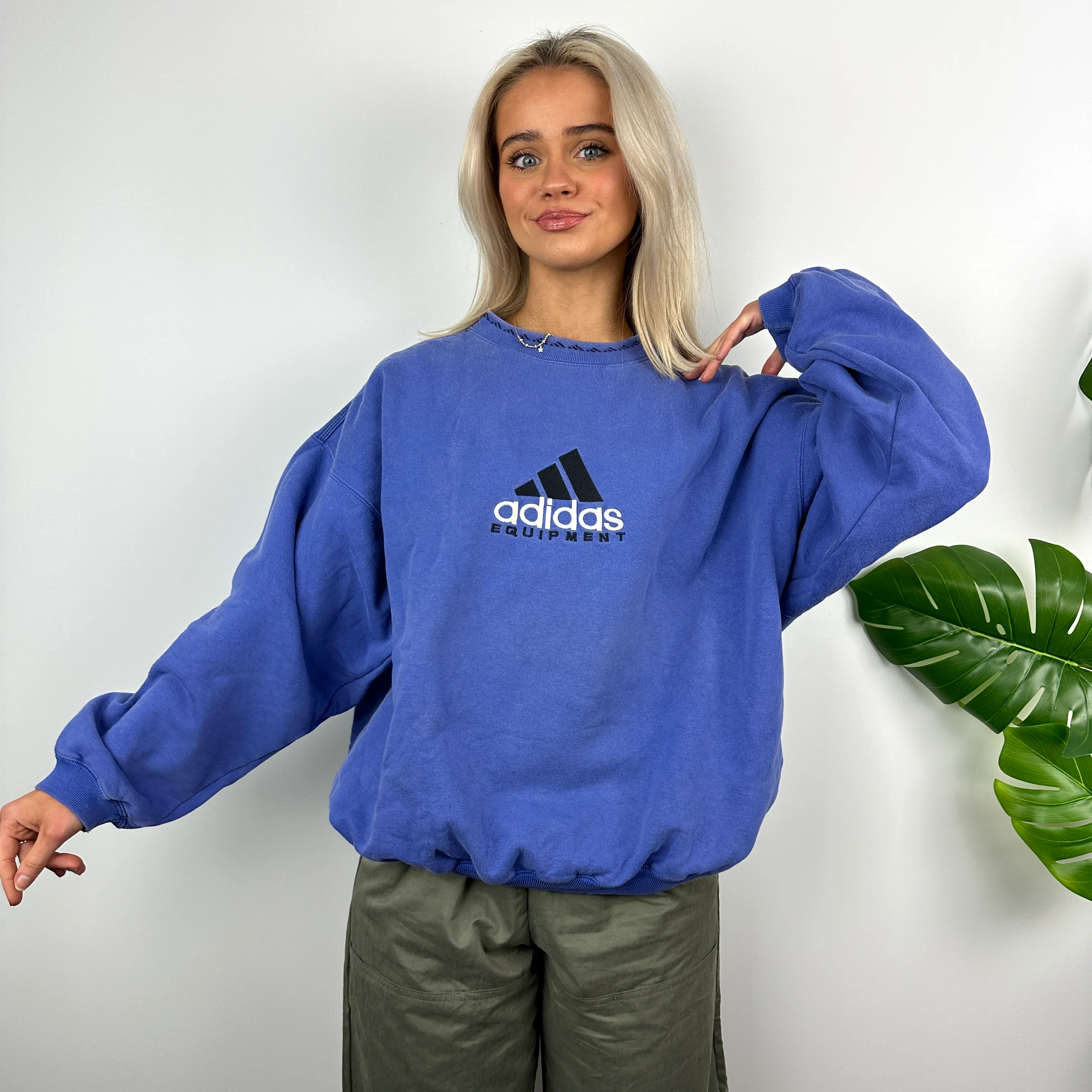 Adidas Equipment RARE Blue Embroidered Spell Out Sweatshirt (L) - Image 3