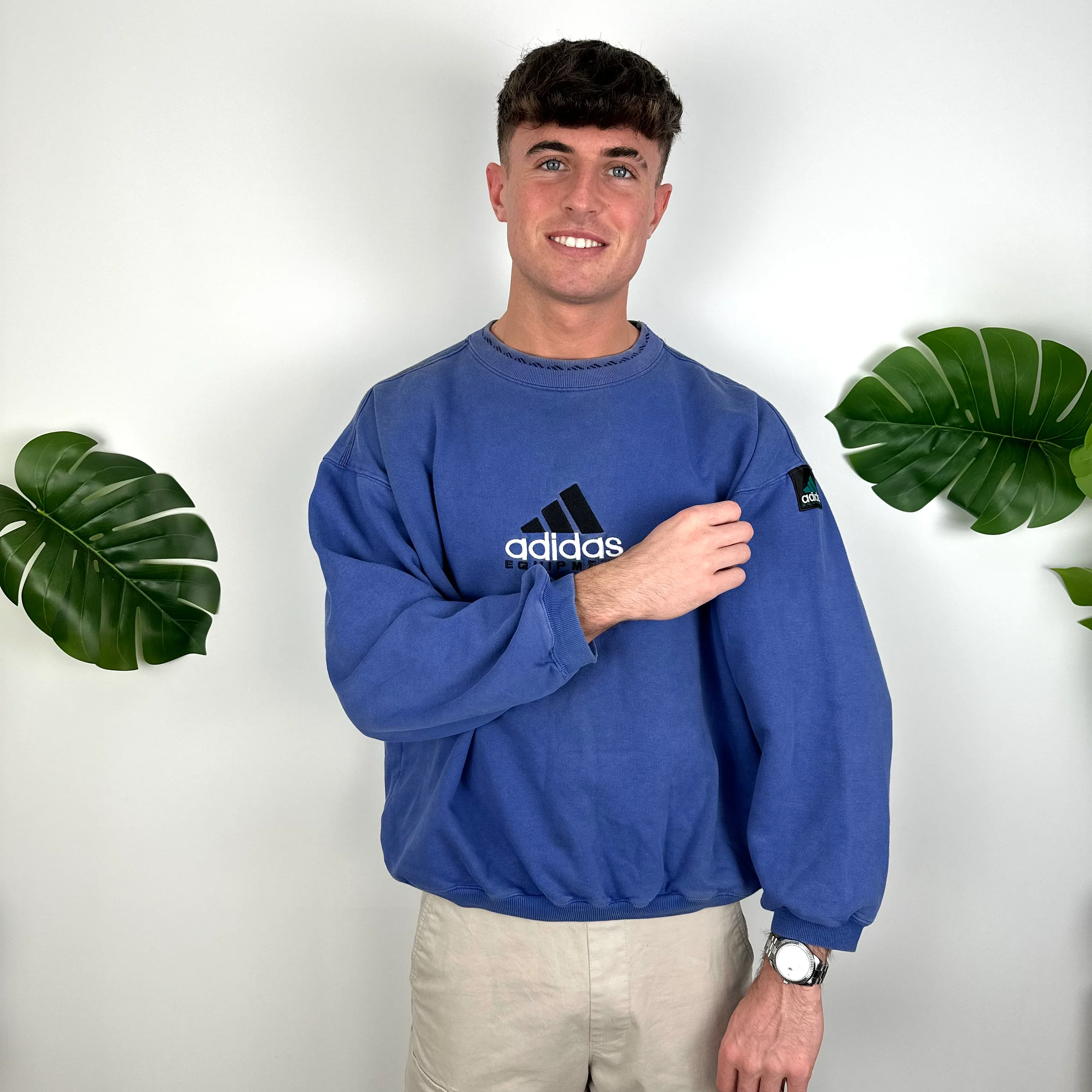 Adidas Equipment RARE Blue Embroidered Spell Out Sweatshirt (L) - Image 6