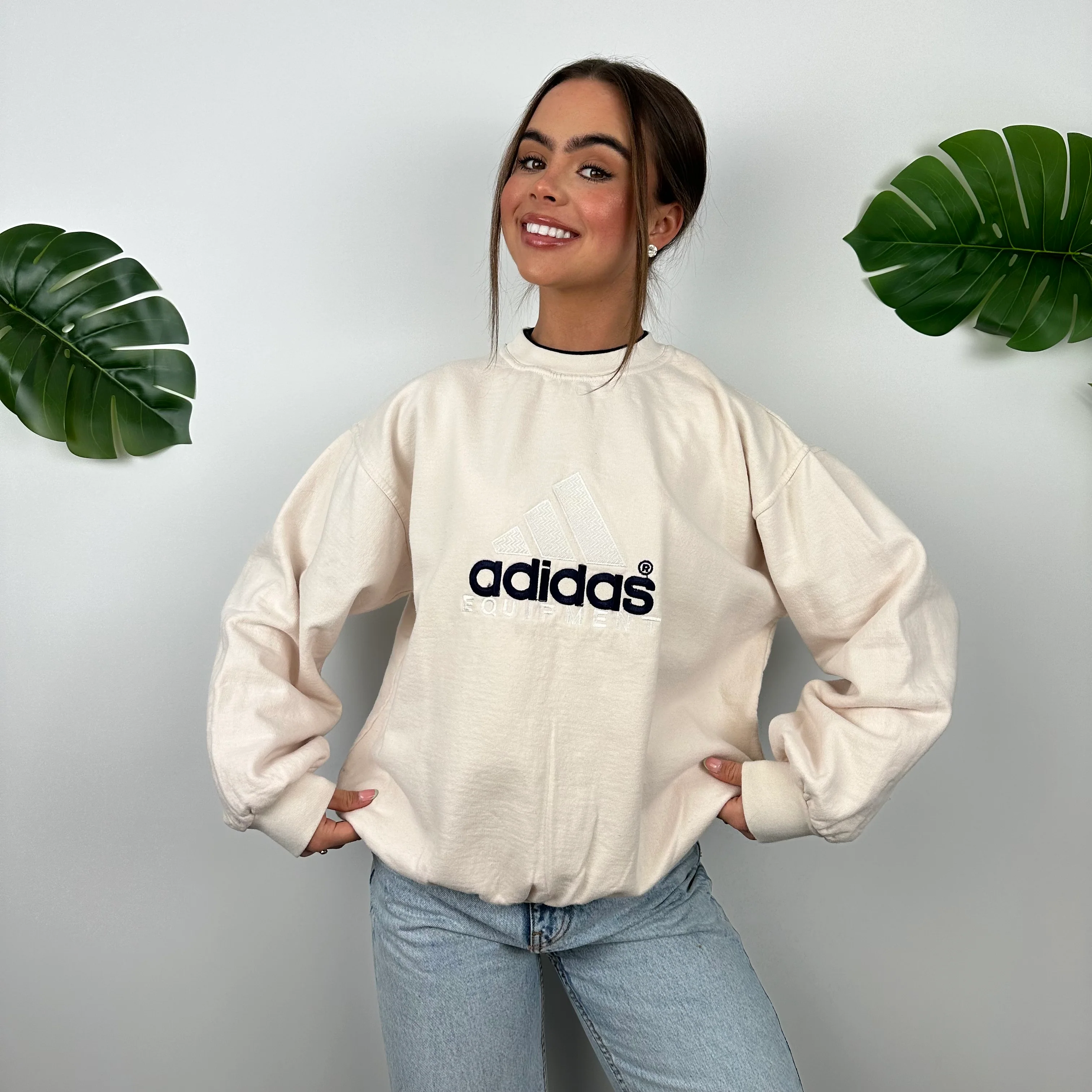Adidas Equipment RARE Cream Embroidered Spell Out Sweatshirt (S)