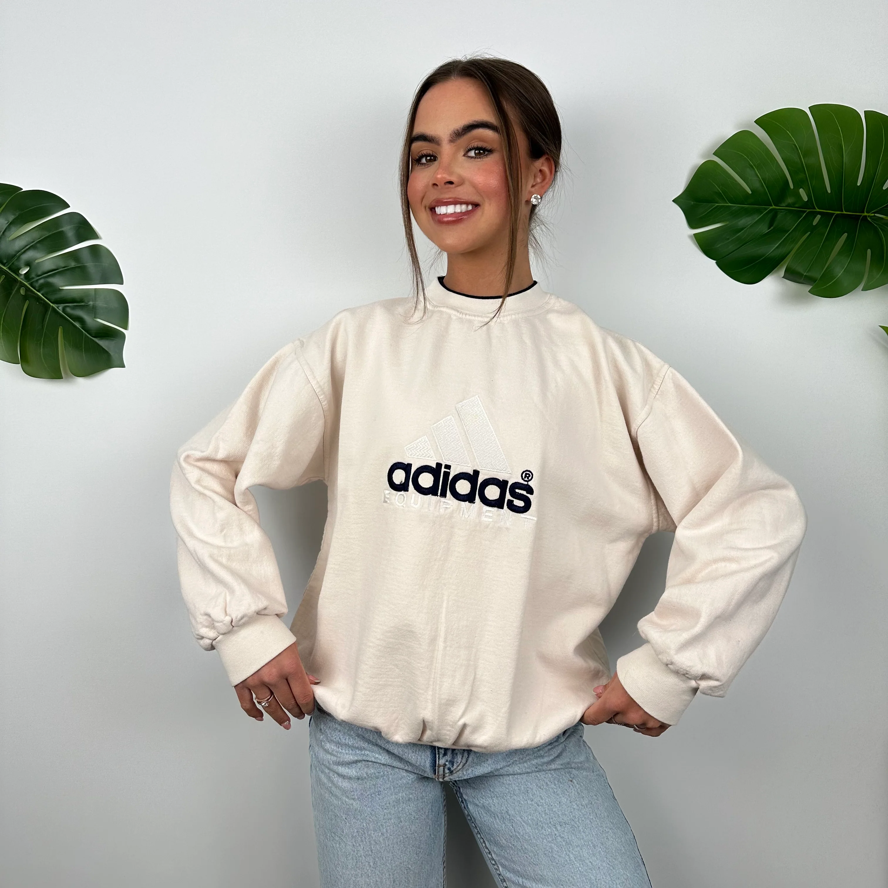 Adidas Equipment RARE Cream Embroidered Spell Out Sweatshirt (S) - Image 10