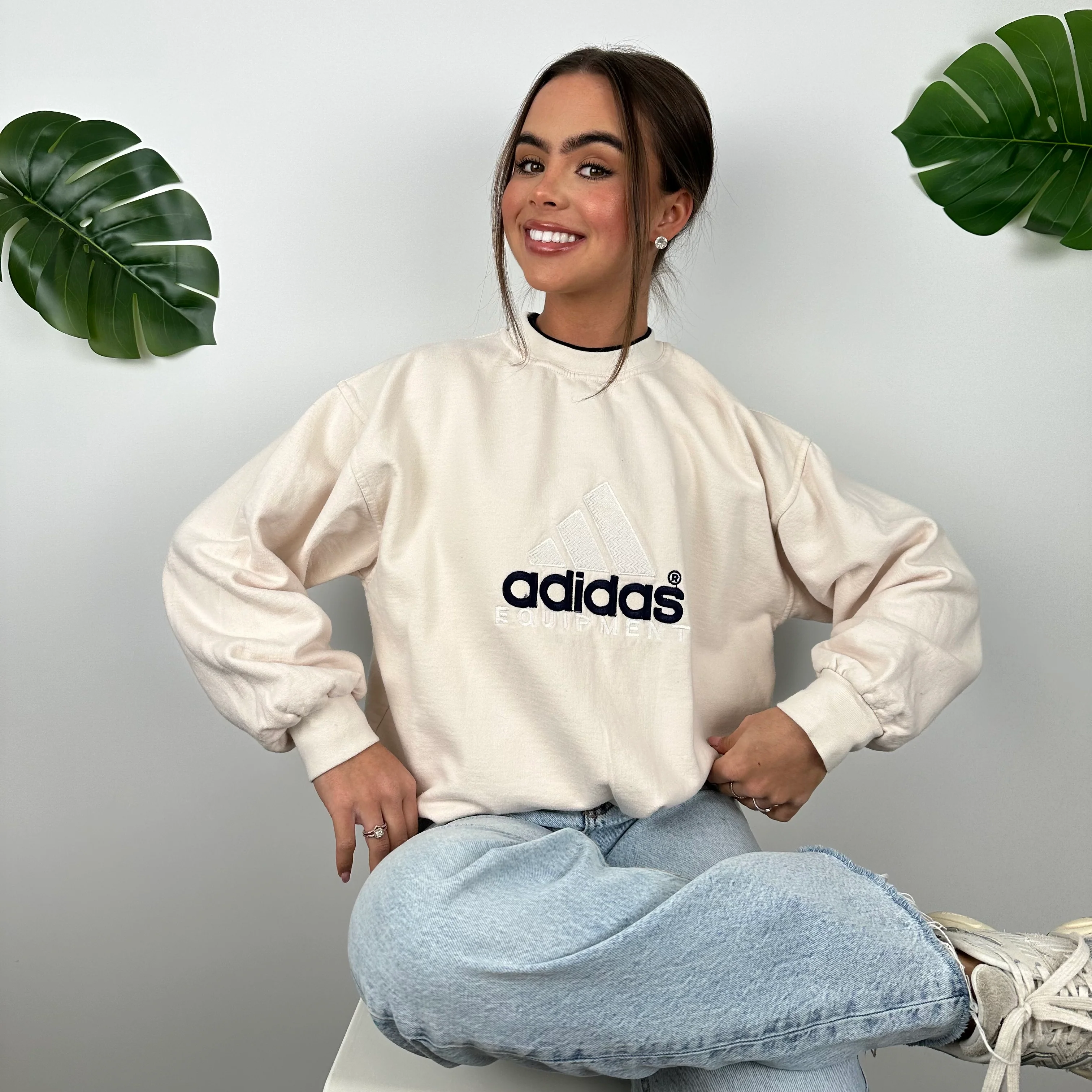 Adidas Equipment RARE Cream Embroidered Spell Out Sweatshirt (S) - Image 2