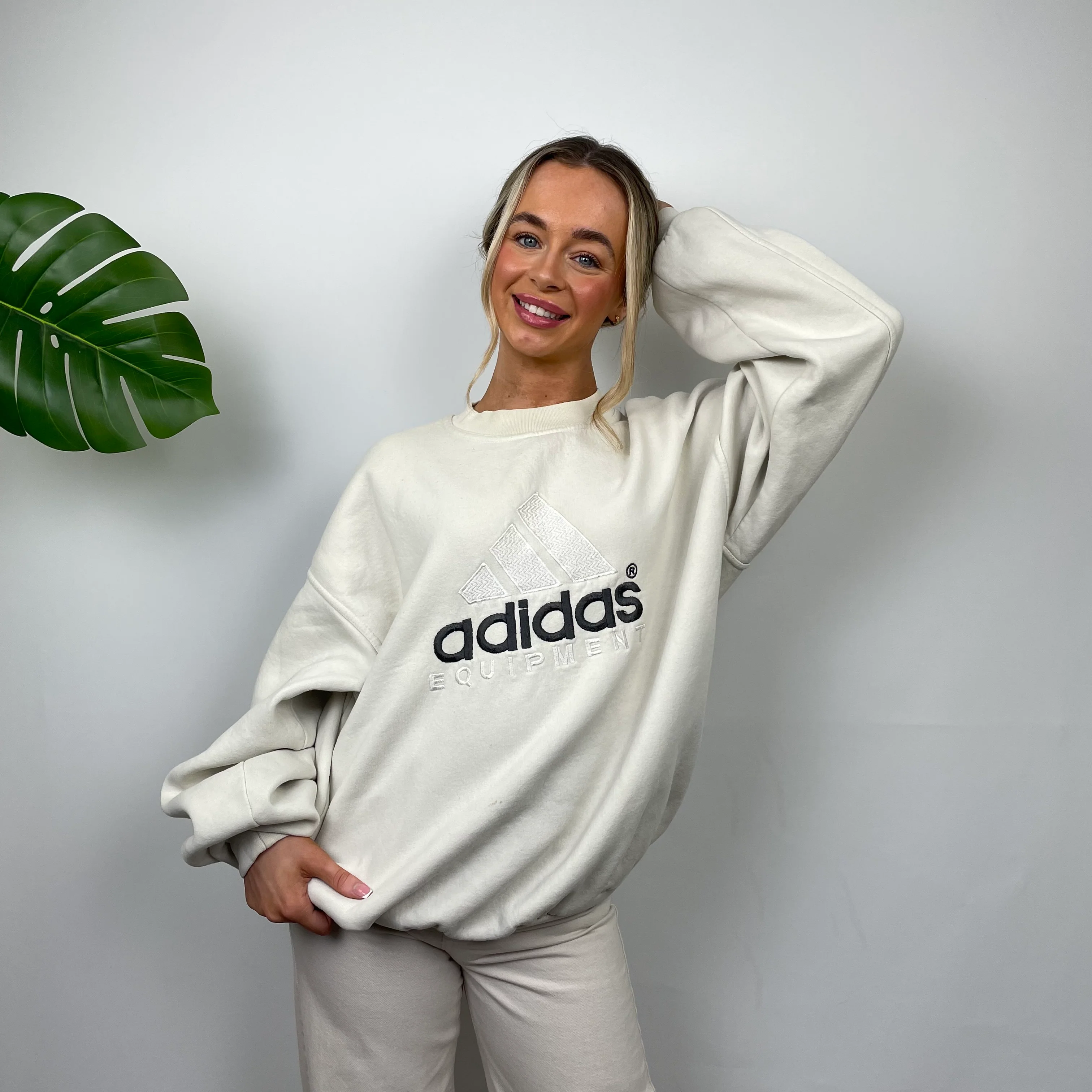 Adidas Equipment RARE Cream Embroidered Spell Out Sweatshirt (M) - Image 6