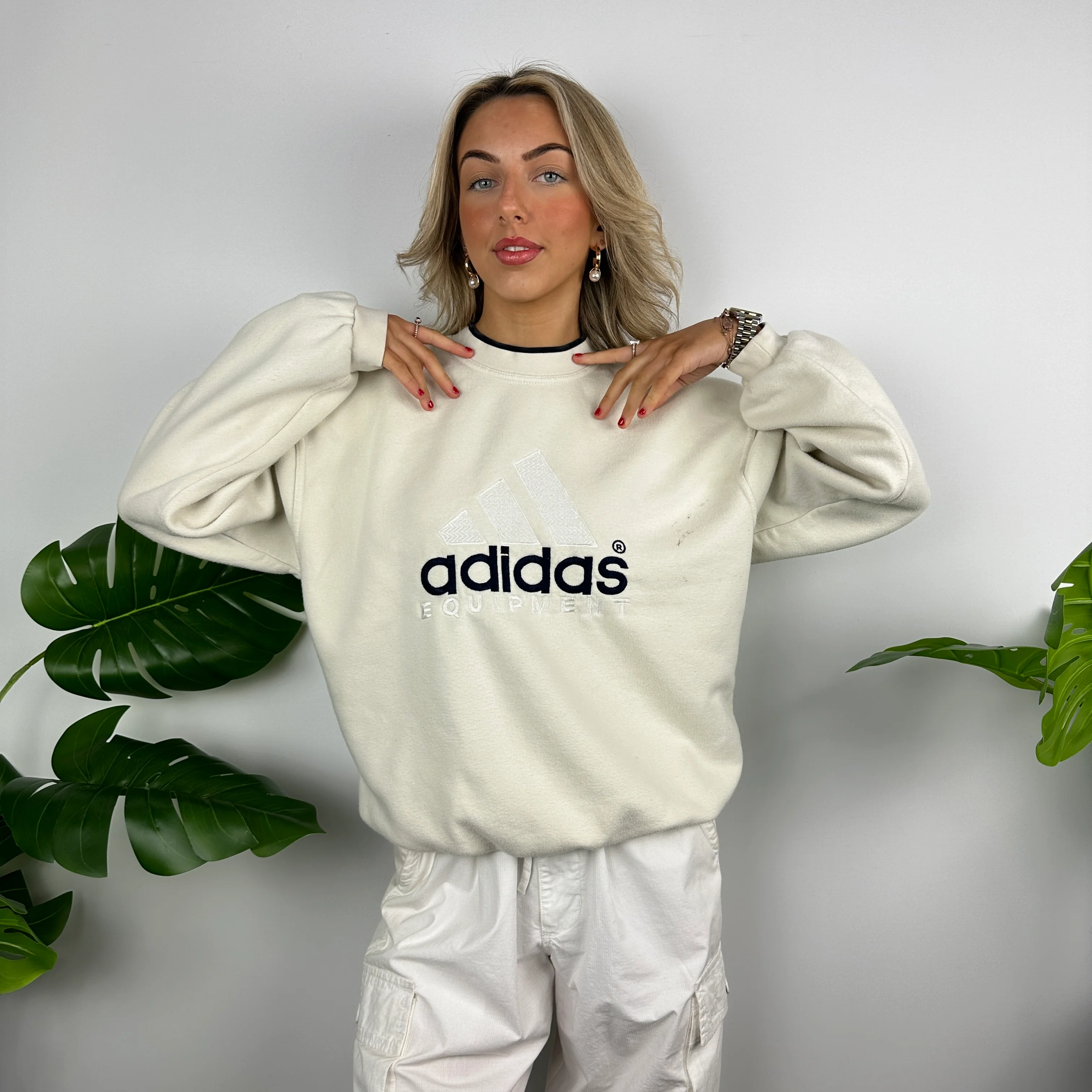 Adidas Equipment RARE Cream Embroidered Spell Out Sweatshirt (M) - Image 7
