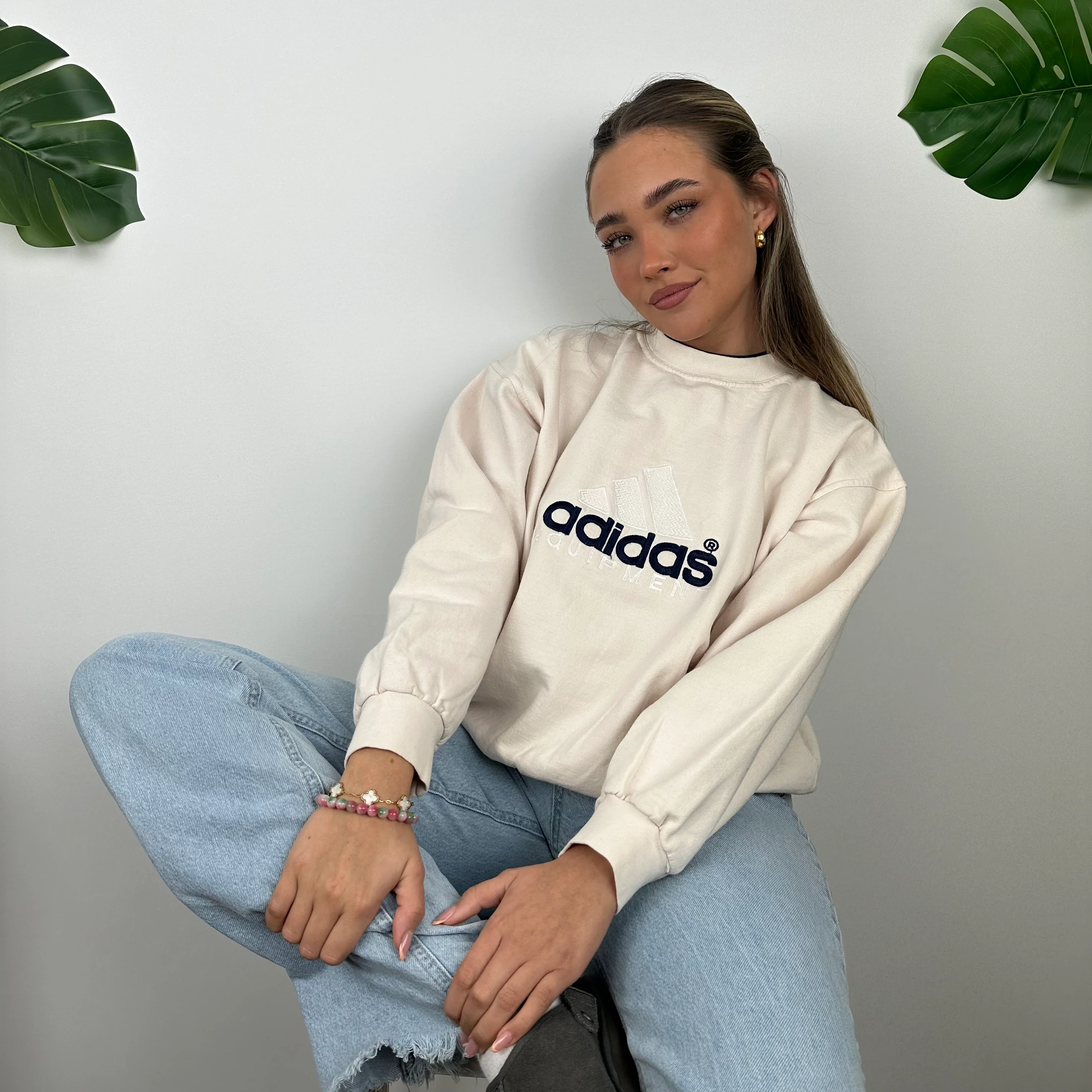 Adidas Equipment RARE Cream Embroidered Spell Out Sweatshirt (M) - Image 5