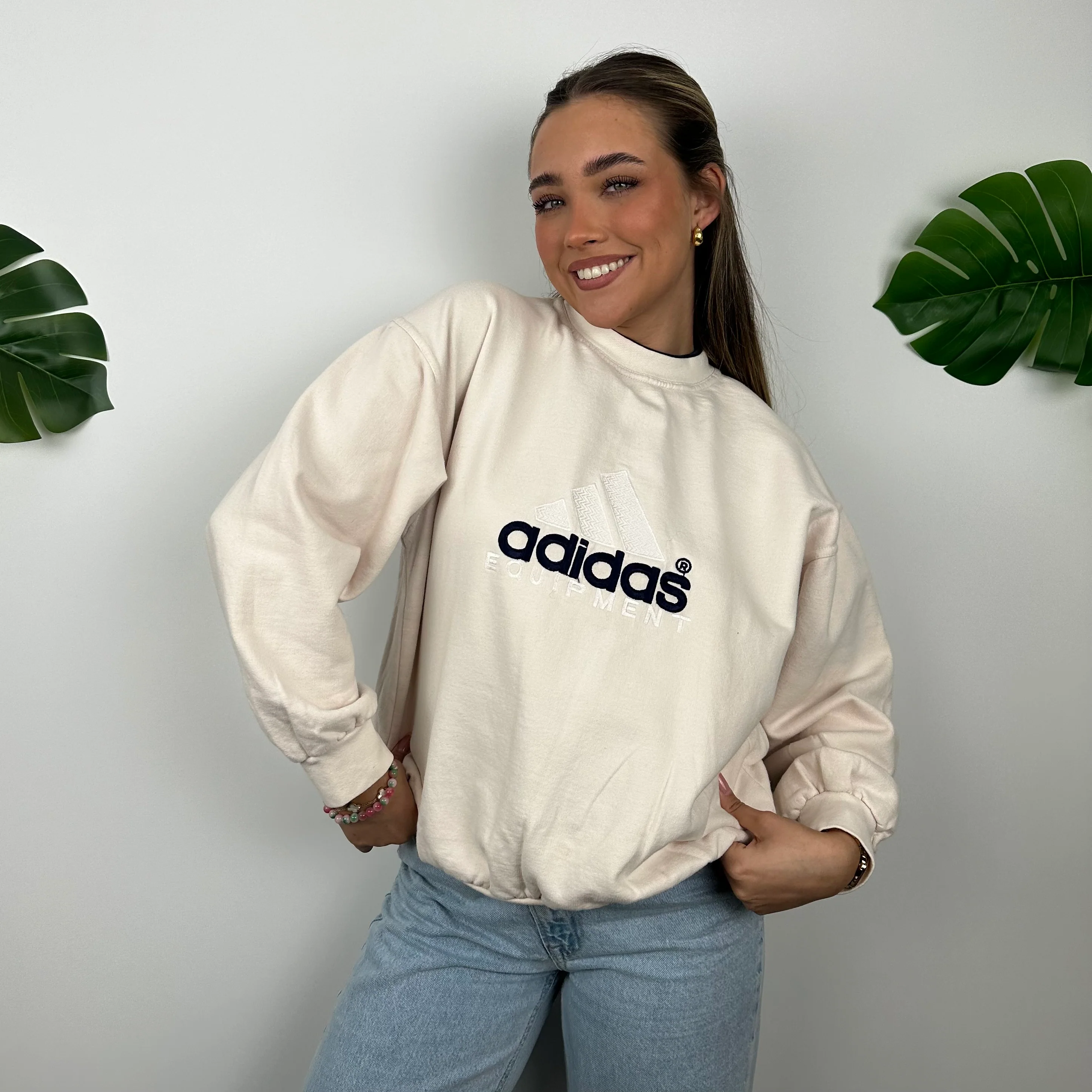 Adidas Equipment RARE Cream Embroidered Spell Out Sweatshirt (M) - Image 8
