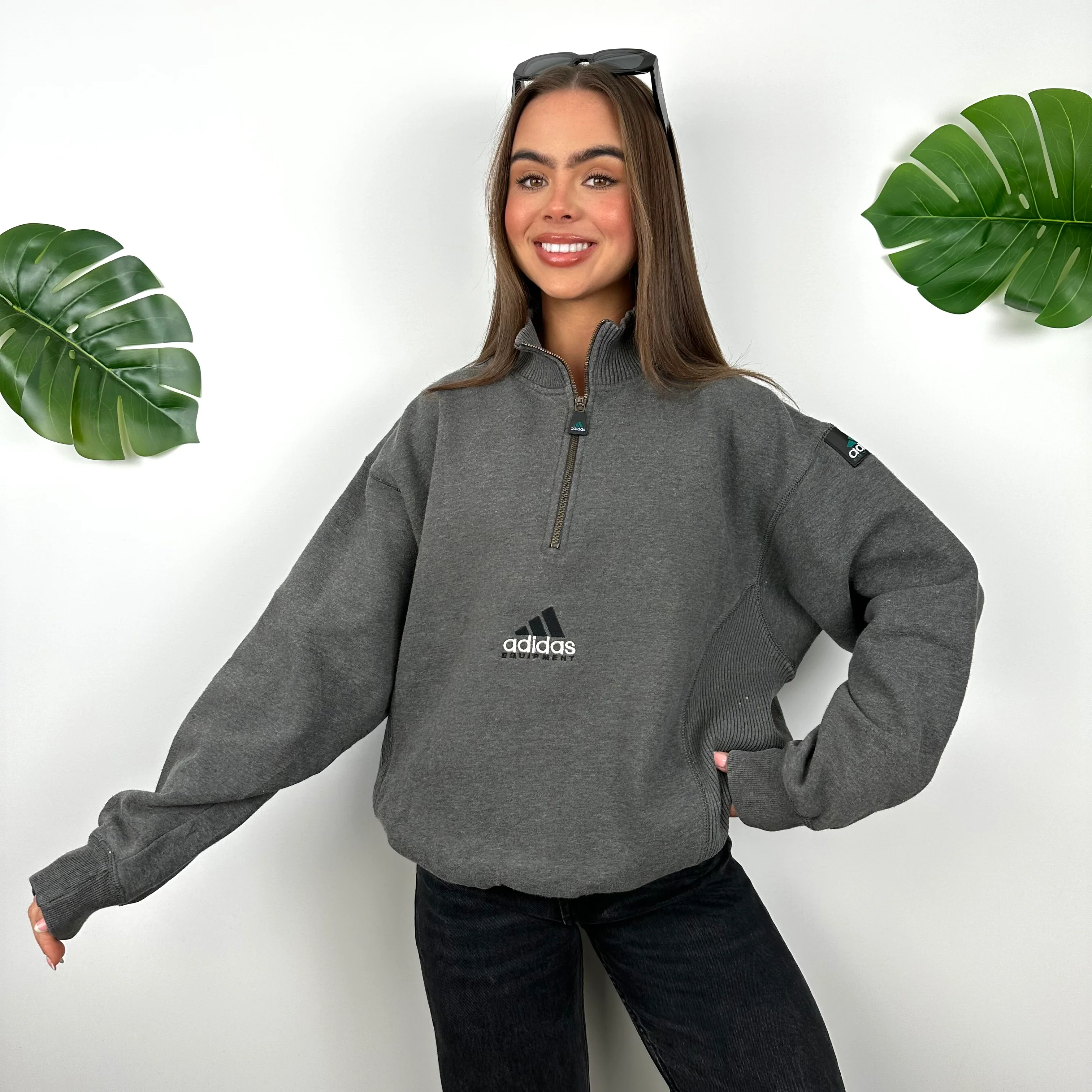 Adidas Equipment RARE Grey Embroidered Spell Out Quarter Zip Sweatshirt (M) - Image 6
