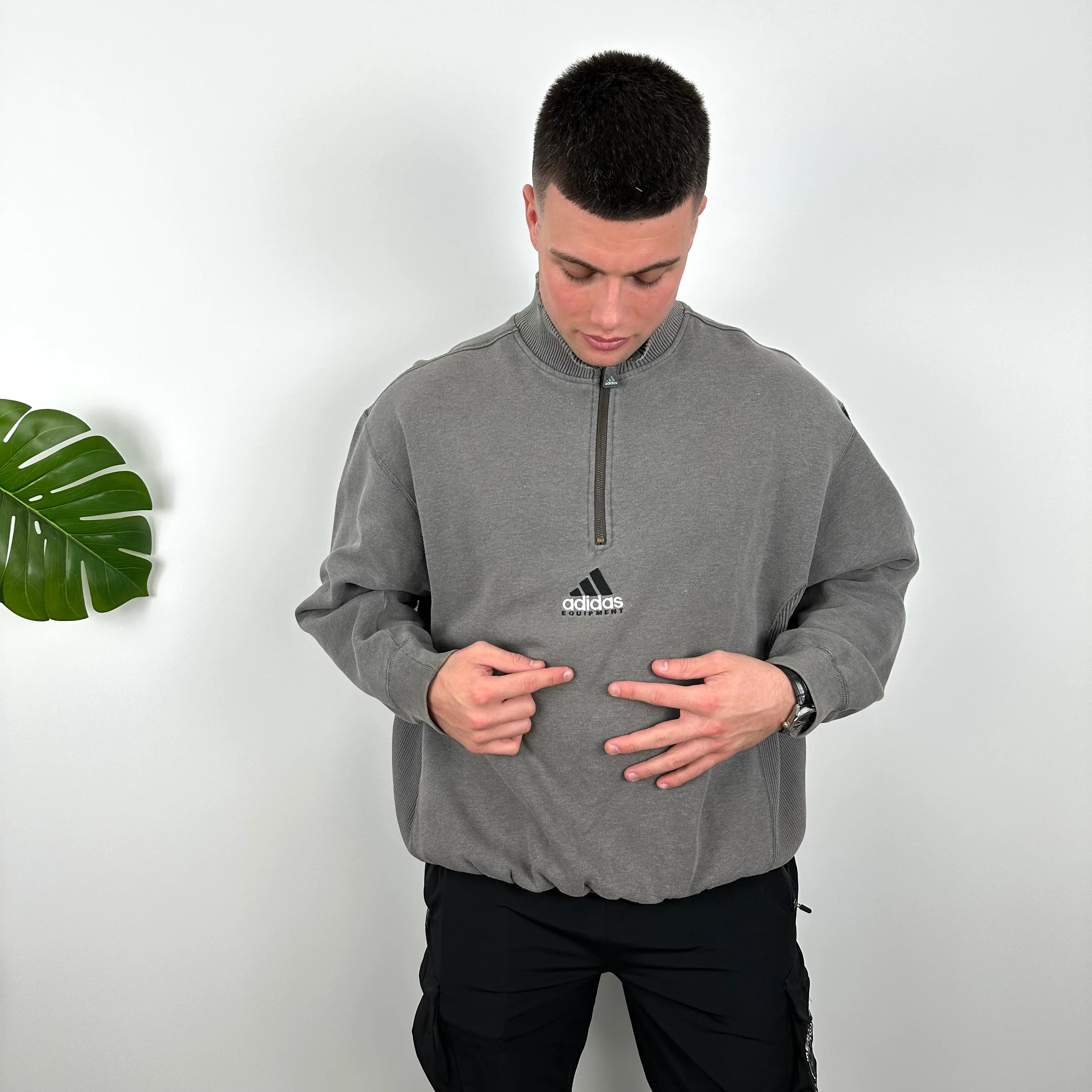 Adidas Equipment RARE Grey Embroidered Spell Out Quarter Zip Sweatshirt (L) - Image 4