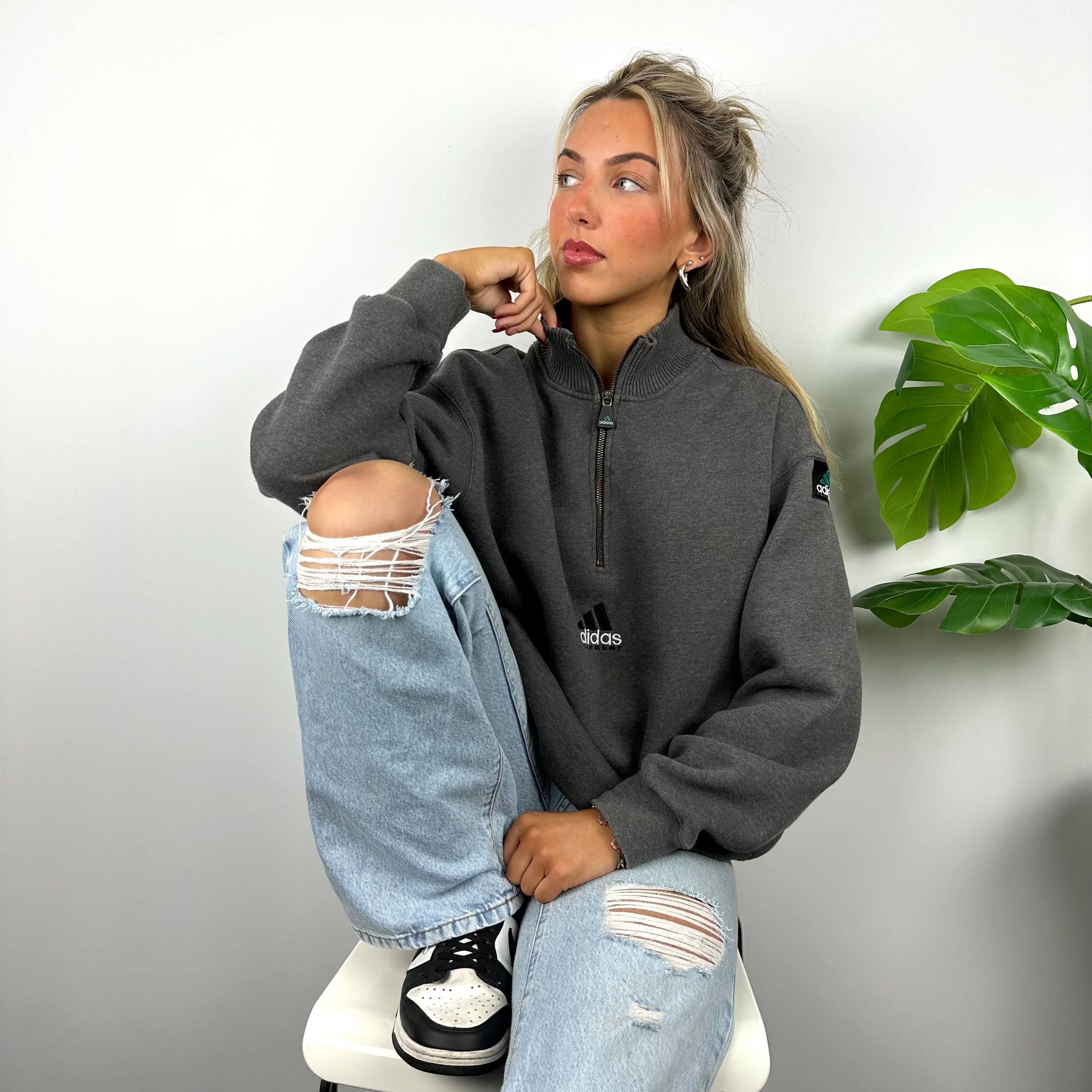Adidas Equipment RARE Grey Embroidered Spell Out Quarter Zip Sweatshirt (L) - Image 4