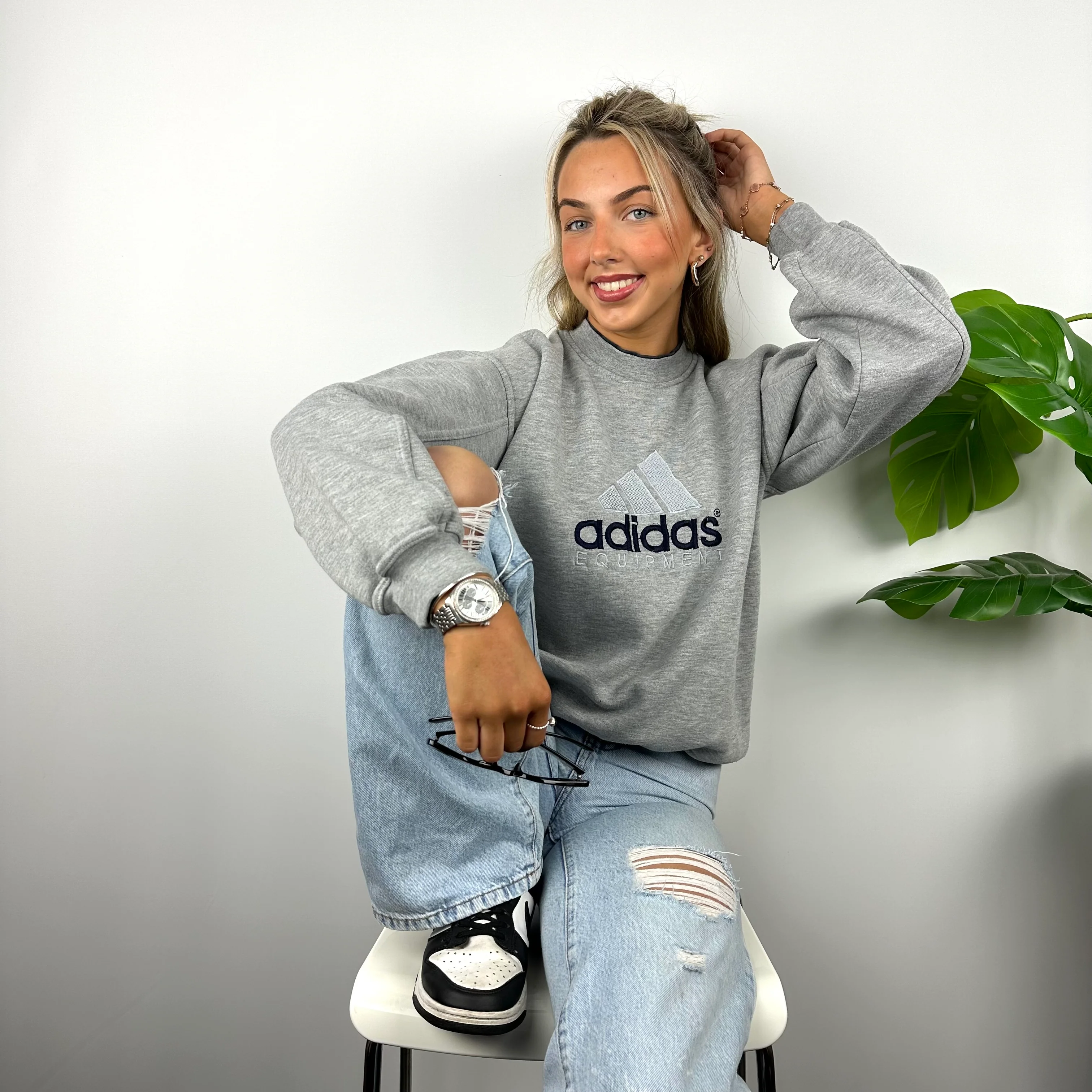Adidas Equipment RARE Grey Embroidered Spell Out Sweatshirt (M) - Image 3
