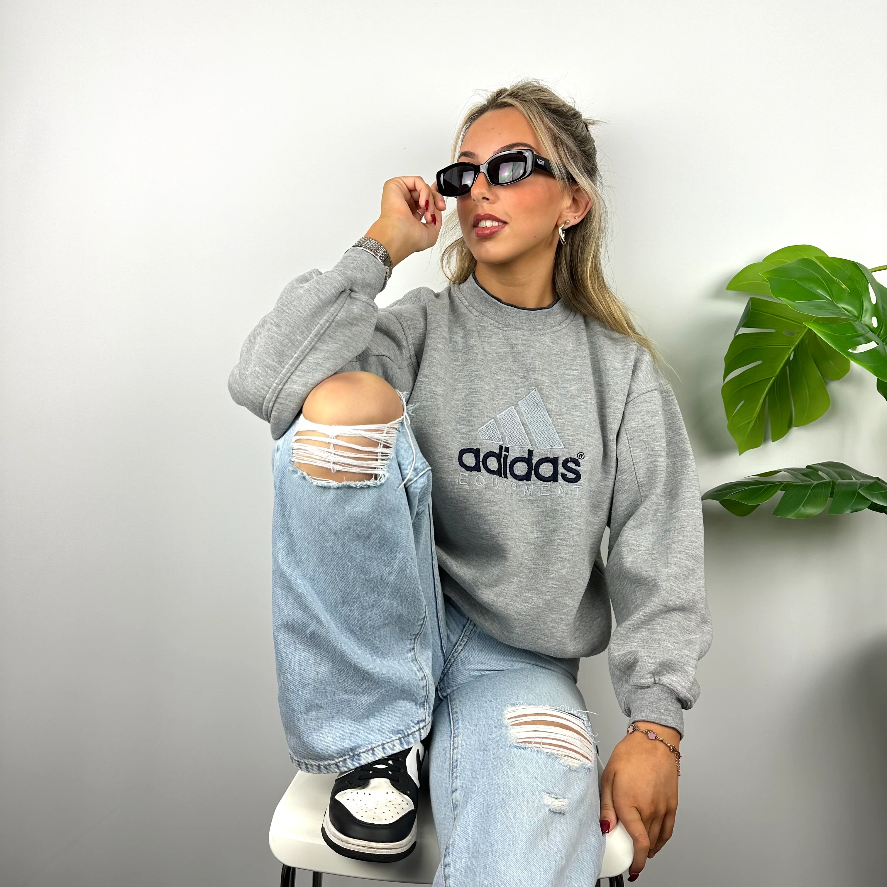 Adidas Equipment RARE Grey Embroidered Spell Out Sweatshirt (M) - Image 5