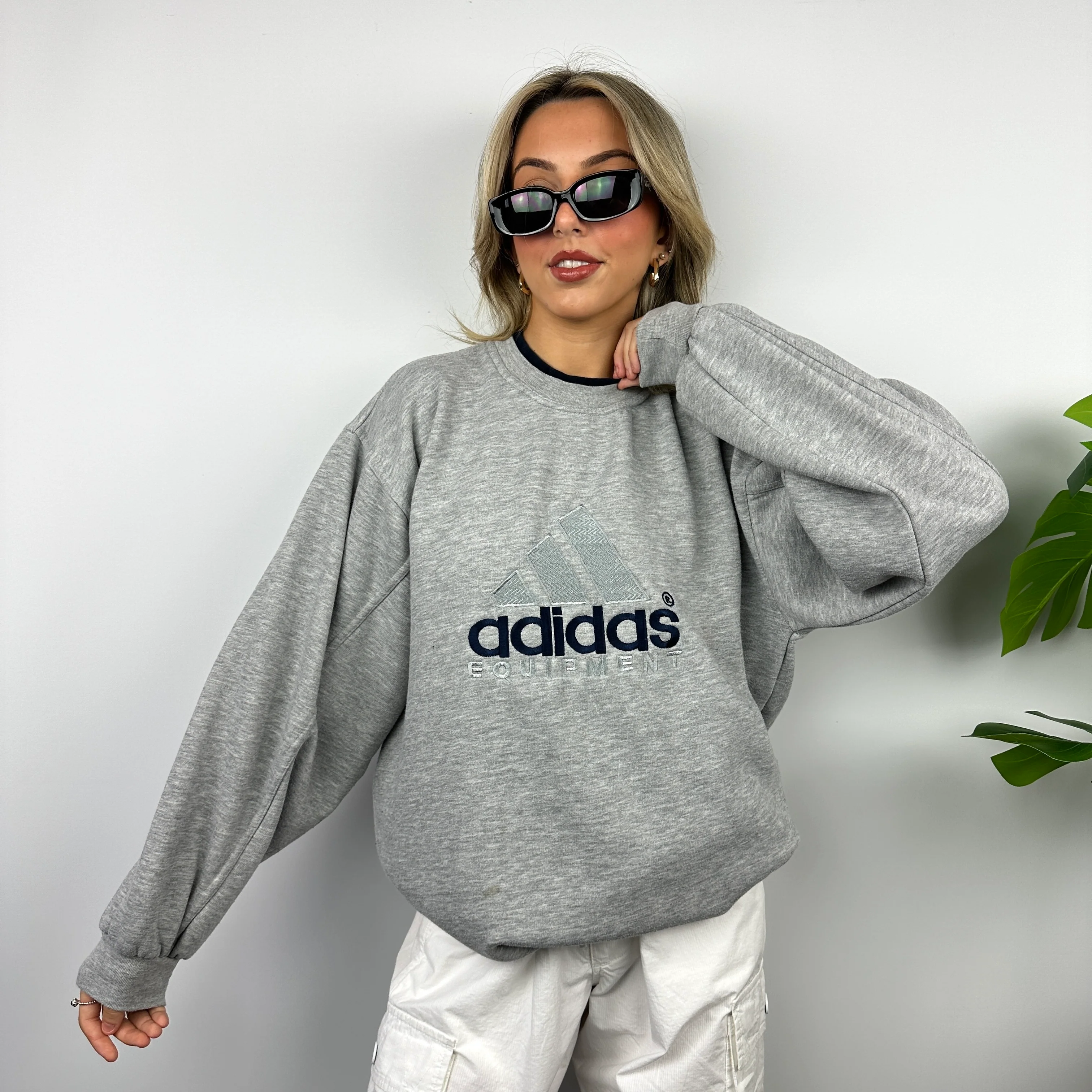Adidas Equipment RARE Grey Embroidered Spell Out Sweatshirt (XL) - Image 3