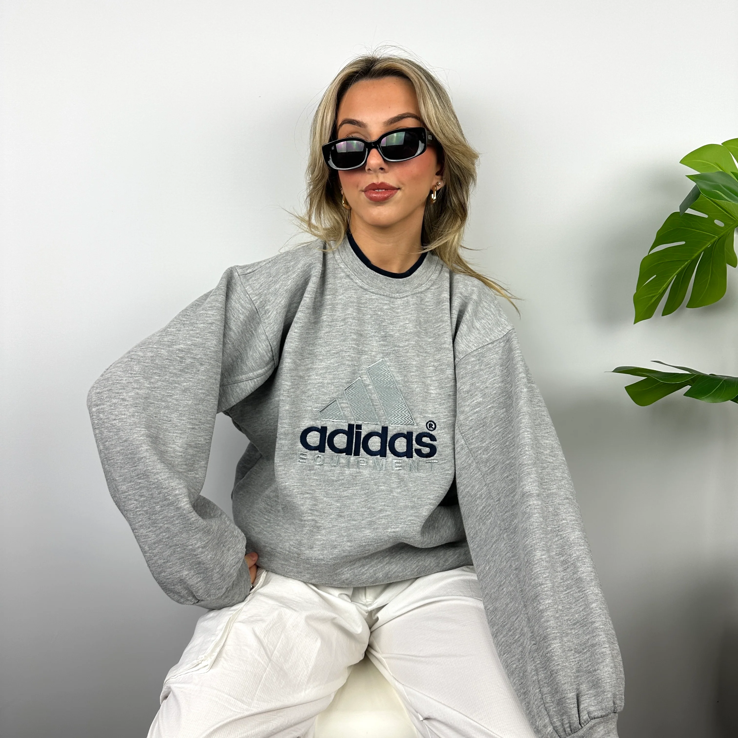 Adidas Equipment RARE Grey Embroidered Spell Out Sweatshirt (XL) - Image 4