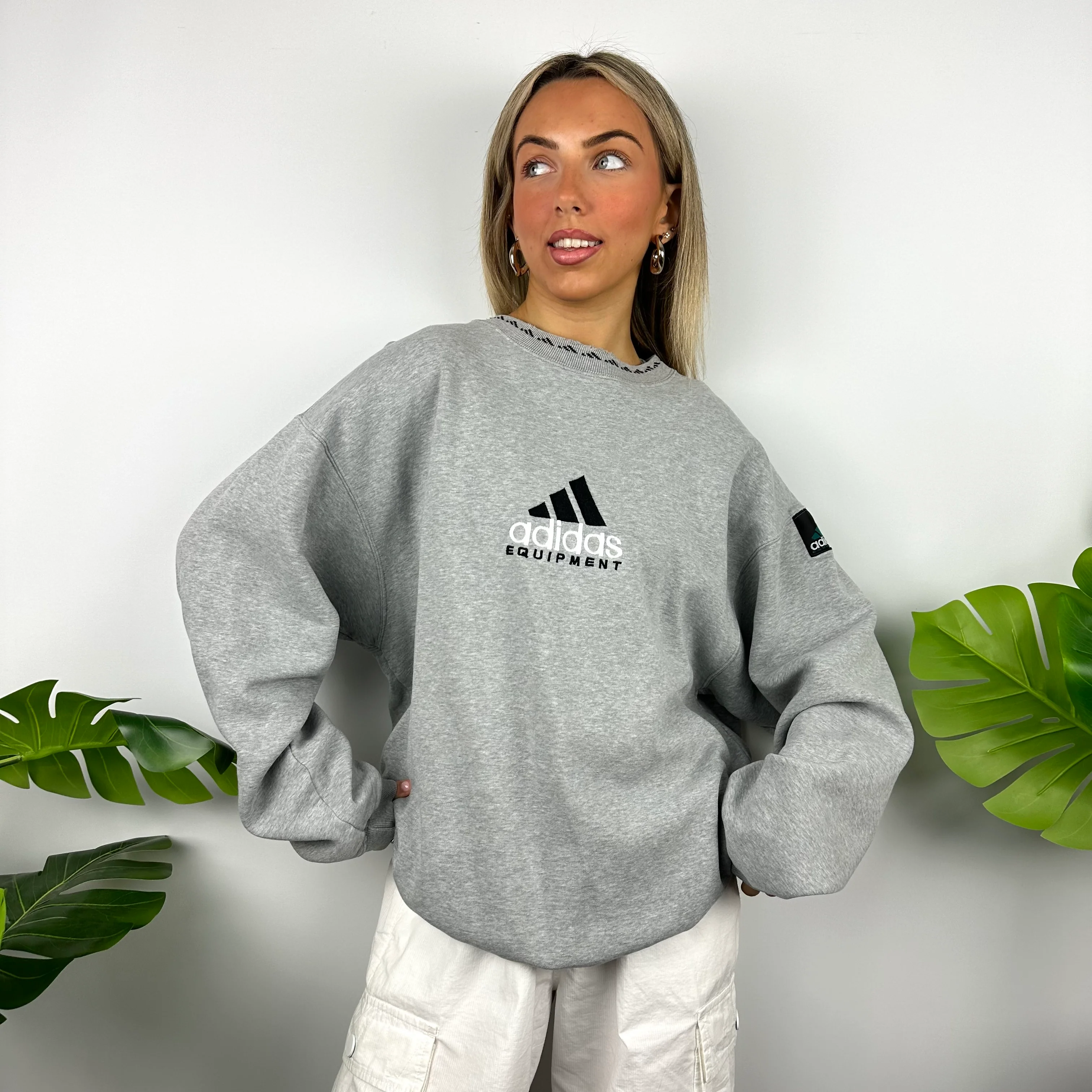 Adidas Equipment RARE Grey Embroidered Spell Out Sweatshirt (XL) - Image 3