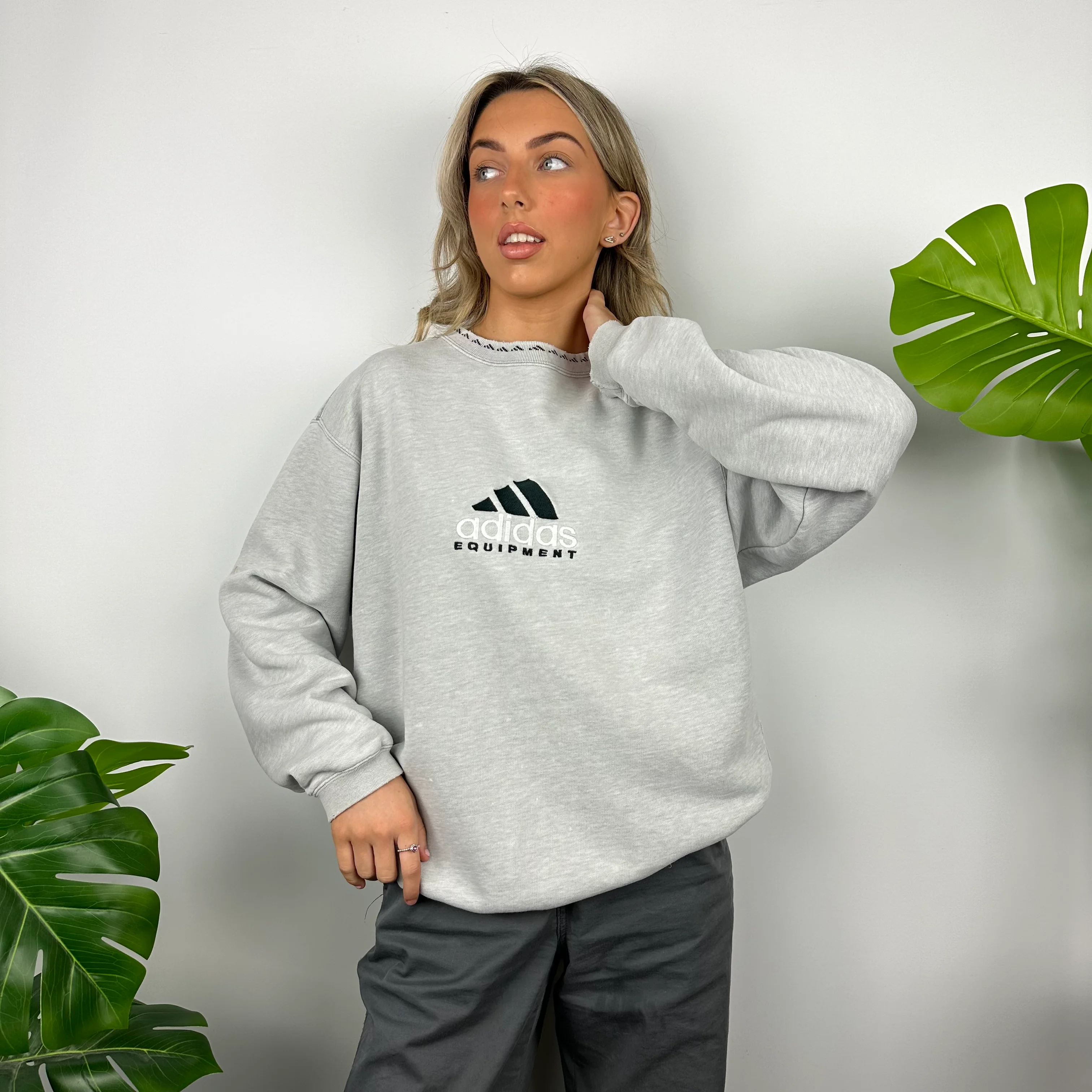 Adidas Equipment RARE Grey Embroidered Spell Out Sweatshirt (L) - Image 2