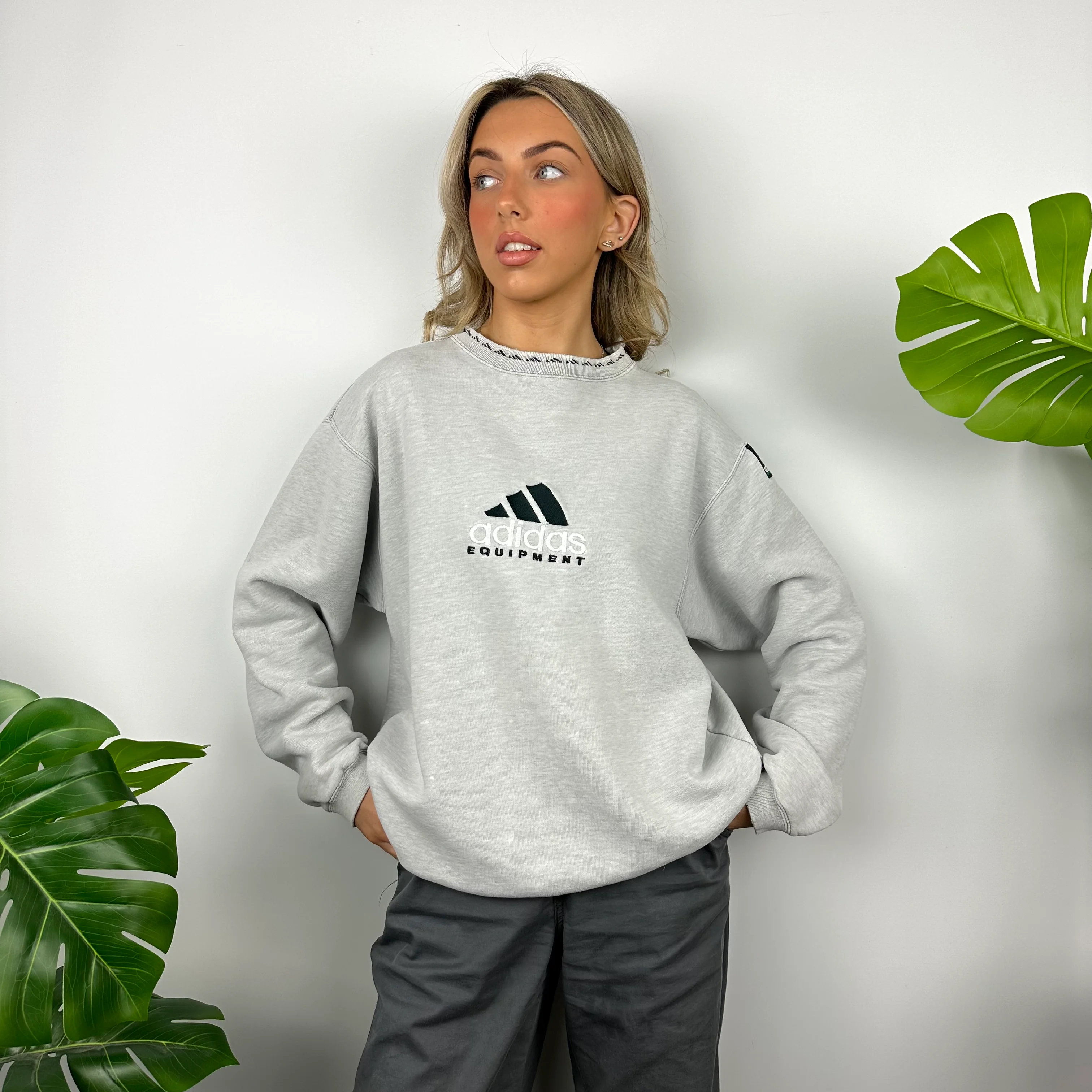 Adidas Equipment RARE Grey Embroidered Spell Out Sweatshirt (L) - Image 6