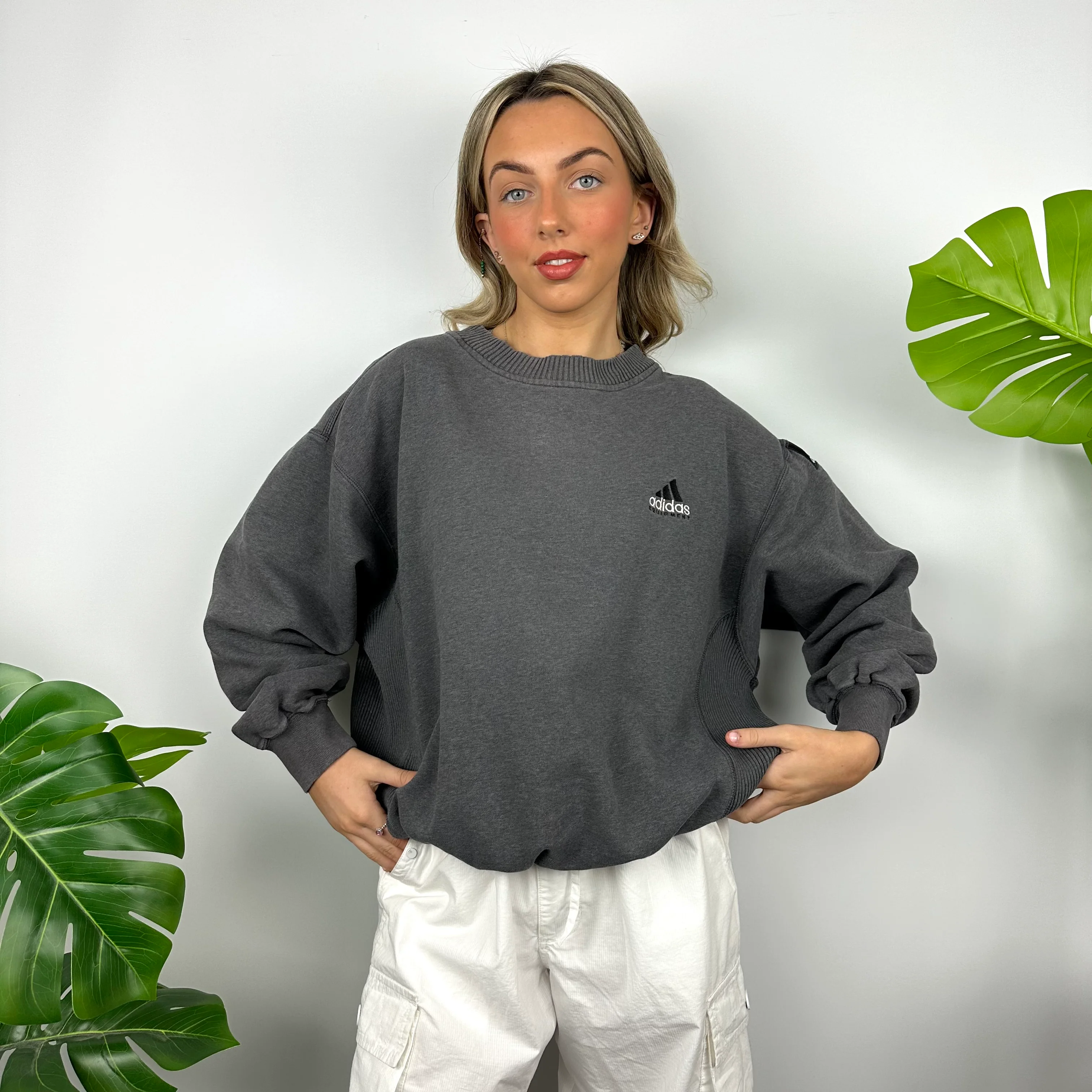 Adidas Equipment RARE Grey Embroidered Spell Out Sweatshirt (M) - Image 2