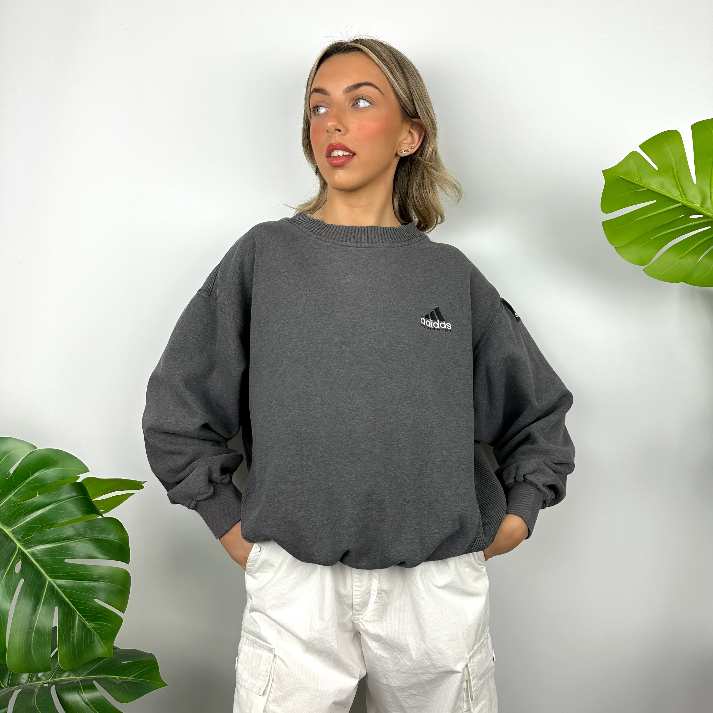 Adidas Equipment RARE Grey Embroidered Spell Out Sweatshirt (M) - Image 3